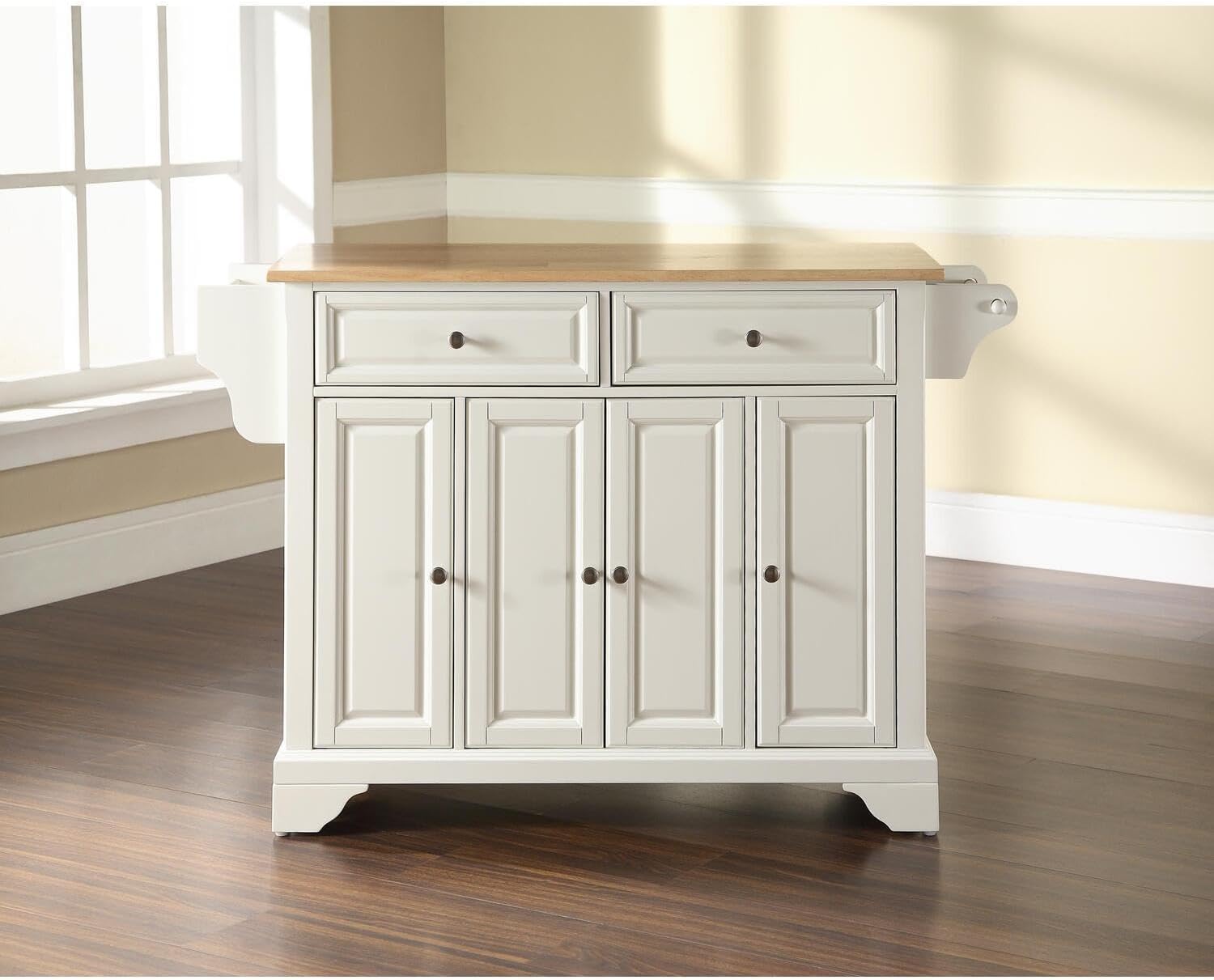HomeStock Kitchen Island with Wood Top - Full Size, Spacious Countertop, Portable Cart - White