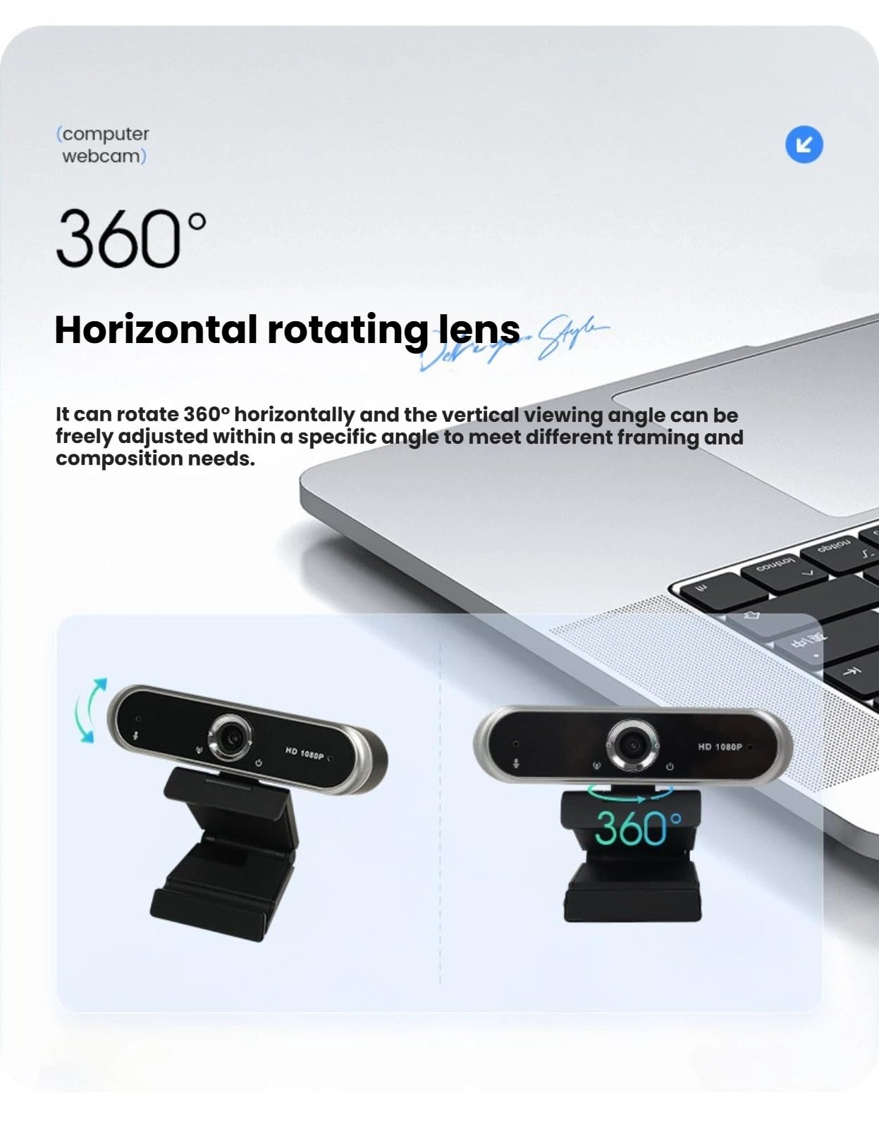 Cámara web HD de 1080P con micrófono, cámara web USB Plug and Play con micrófono con cancelación de ruido, cámara ajustable de escritorio/portátil para transmisión, videollamadas, zoom, conferencias