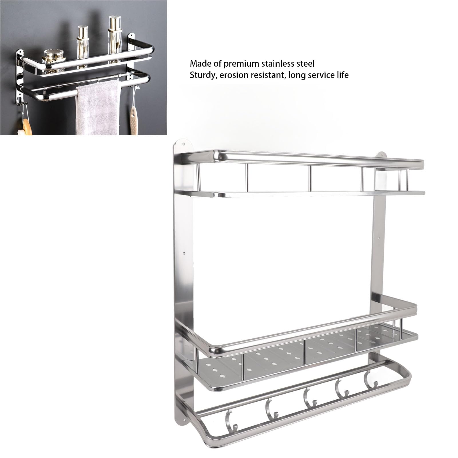 Organizador de Carrito de Ducha Estante de baño montado en la Pared de Acero Inoxidable con Barra para Toallas para organización de Almacenamiento de baño de Primera Calidad