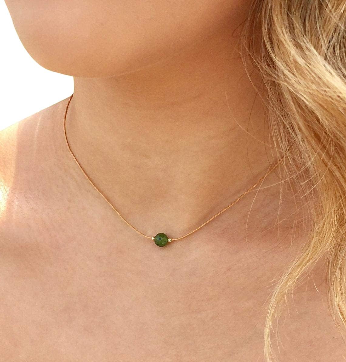 Gemstone Necklace, Genuine Natural Canada Nephrite Jade Choker, Waterproof Necklace, Simple Dainty Necklace, Dainty Choker, Necklace for her