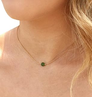 Gemstone Necklace, Genuine Natural Canada Nephrite Jade Choker, Waterproof Necklace, Simple Dainty Necklace, Dainty Choker, Necklace for her