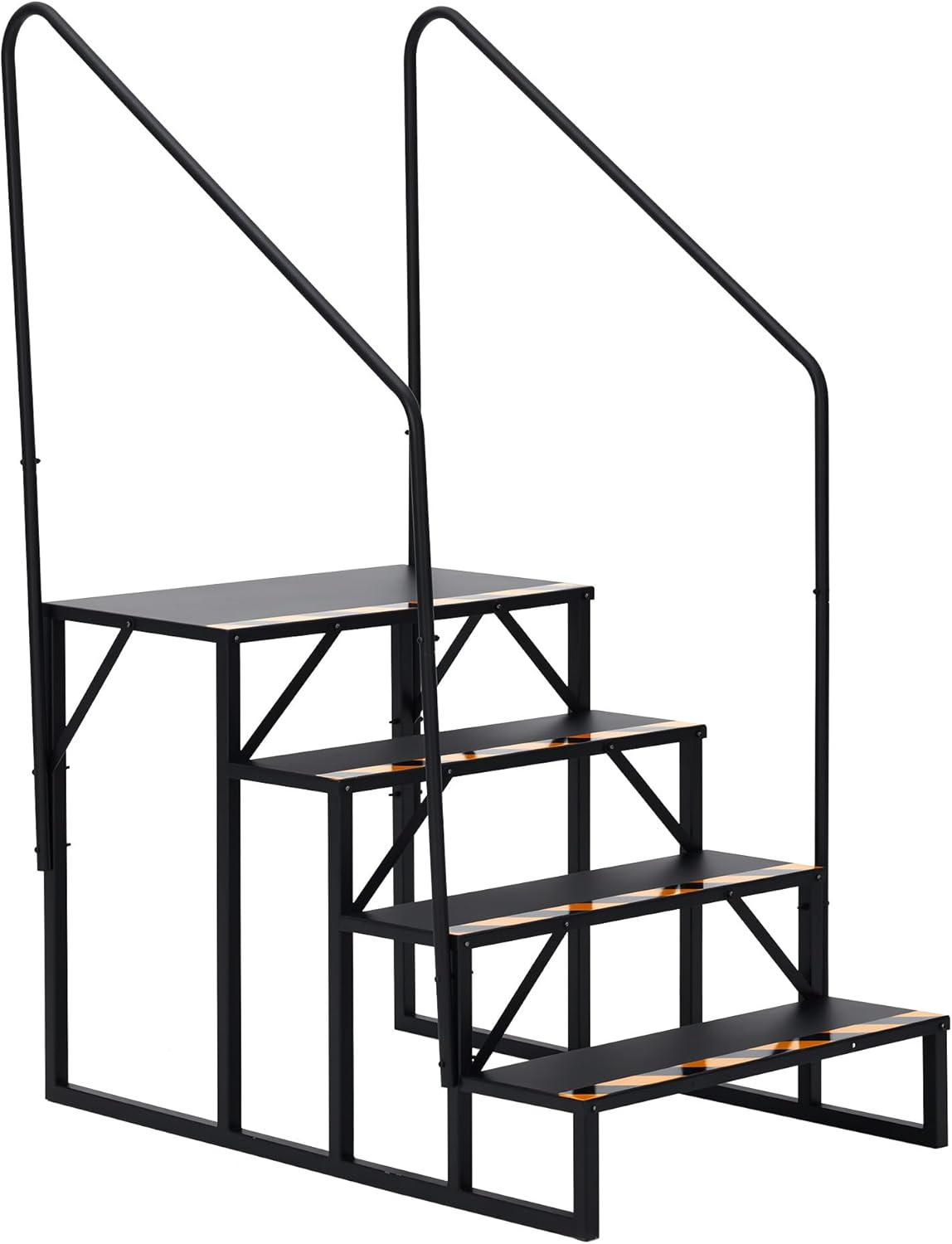 4 RV Steps with Handrail, Portable Stairs Steps Steel Travel Trailers Ladder, Hot Tub Steps Powder Coated for Travel Trailer,Camper,Porch,Outdoor Stairs with Non-Skid Tapes 4 Step, 2 Handrail