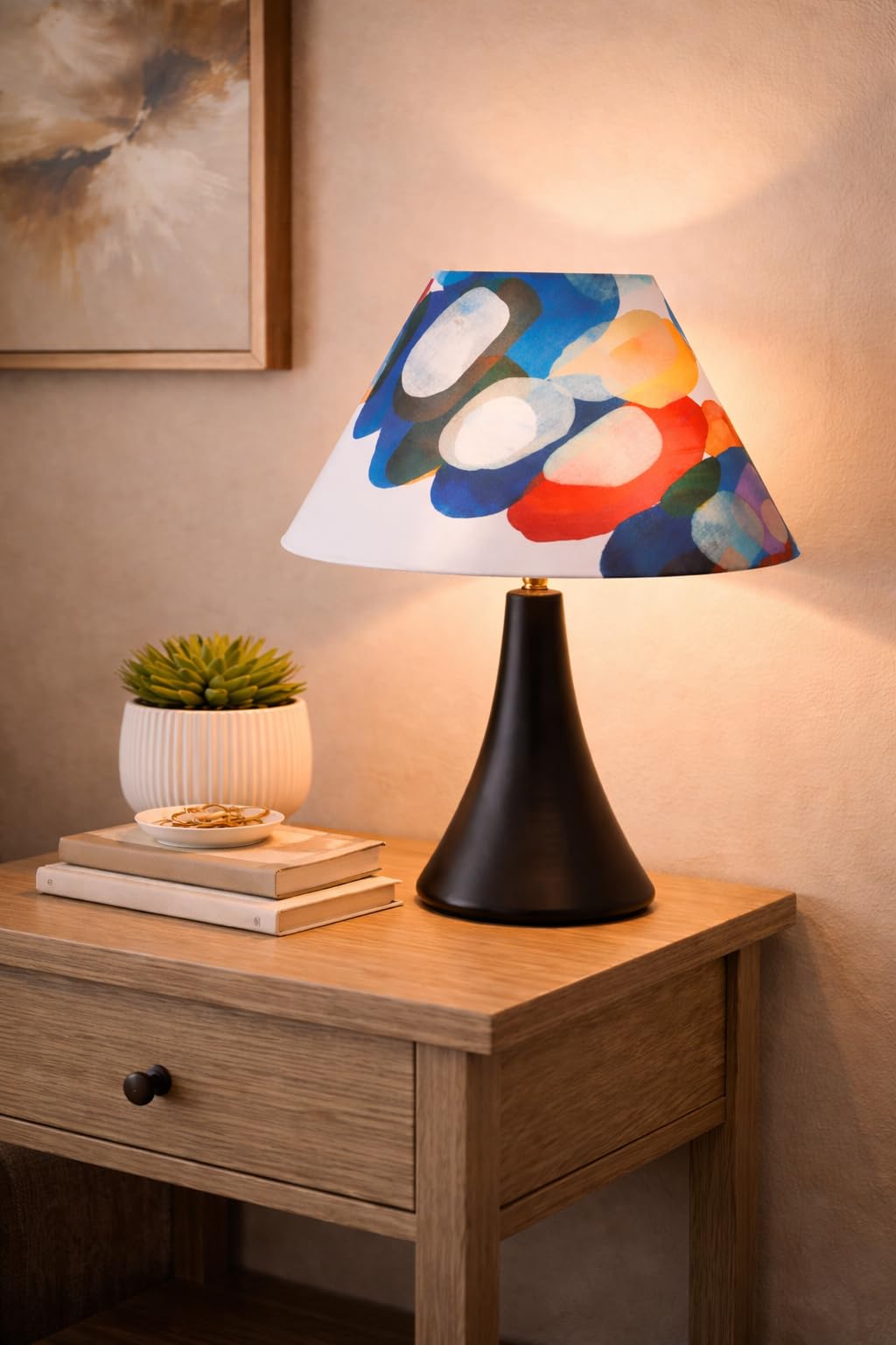 tu casa Classic Black Metal Table Lamp for Home Decoration, Bedroom, Living Room, Lounge, Office, Festival Gifting, Study Table (Abstract Print with Satin Shade) H - 13" / No Blub-image-7