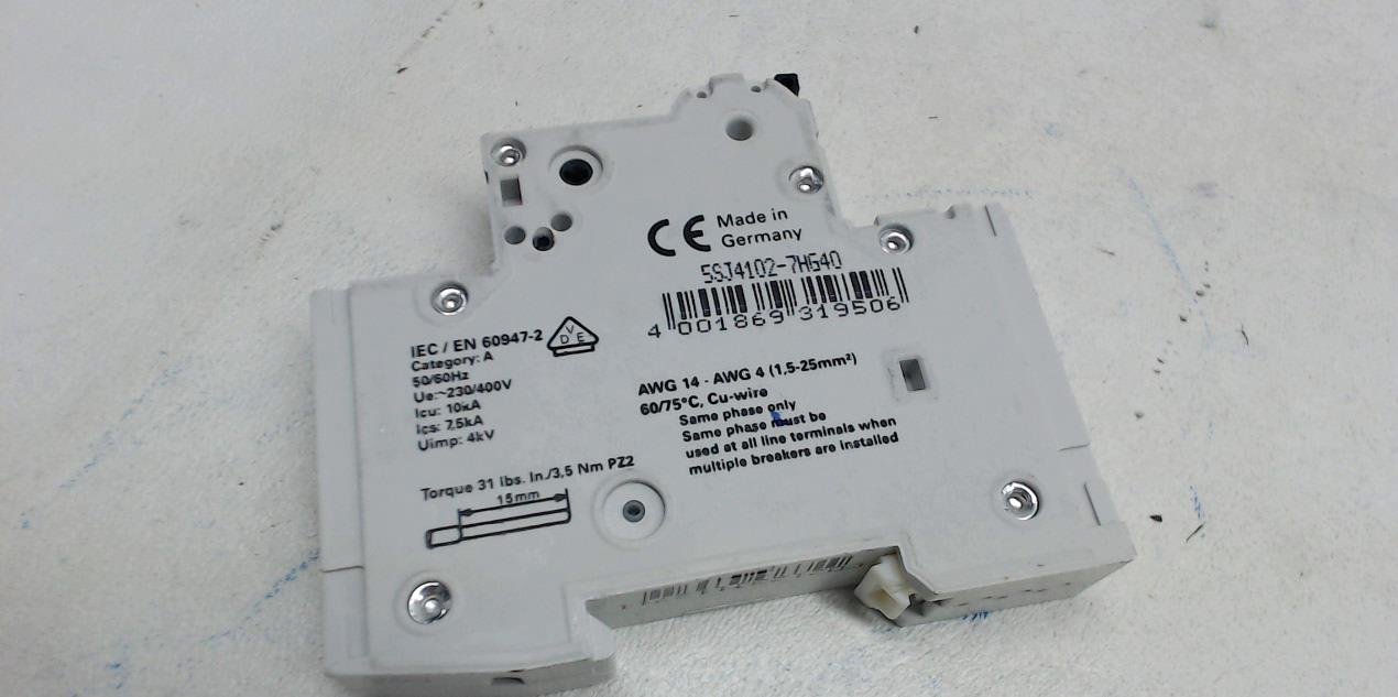 Siemens 5Sj4102-7Hg40, Sentron Miniature Circuit Breaker, Single Pole 5Sj4102 7Hg40