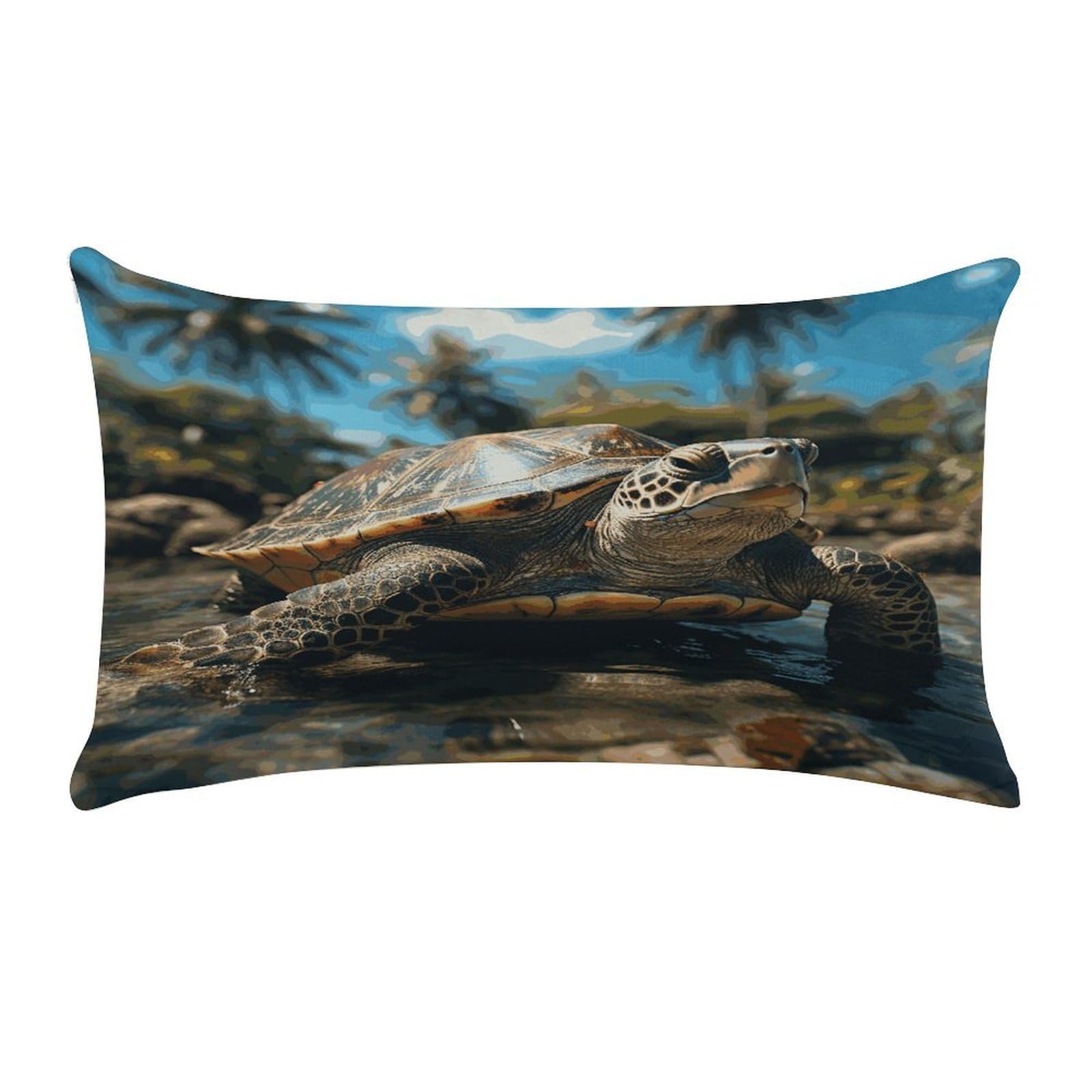 Big Turtle and Palm Trees Pillow Cover Super Soft Pillowcase Luxury Cozy Fuzzy Velvet Pillow Shams Breathable Standard Pillow Cases with Zipper Wrinkle-Free Pillow Cover 12 "×20 "