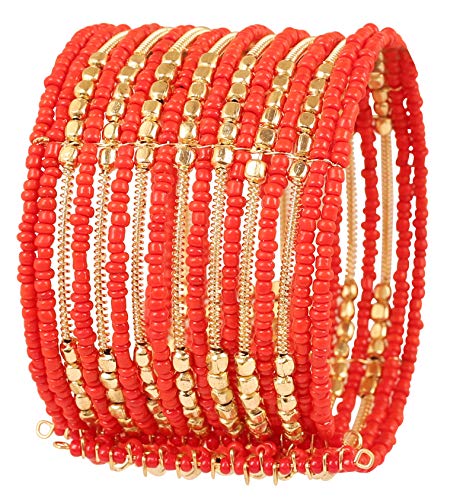 Image of Touchstone Indian Colorful Bead Bracelet Bollywood Beaten Metal Beads Openable Broad Cuff Bracelet in Gold or White Tone for Women.