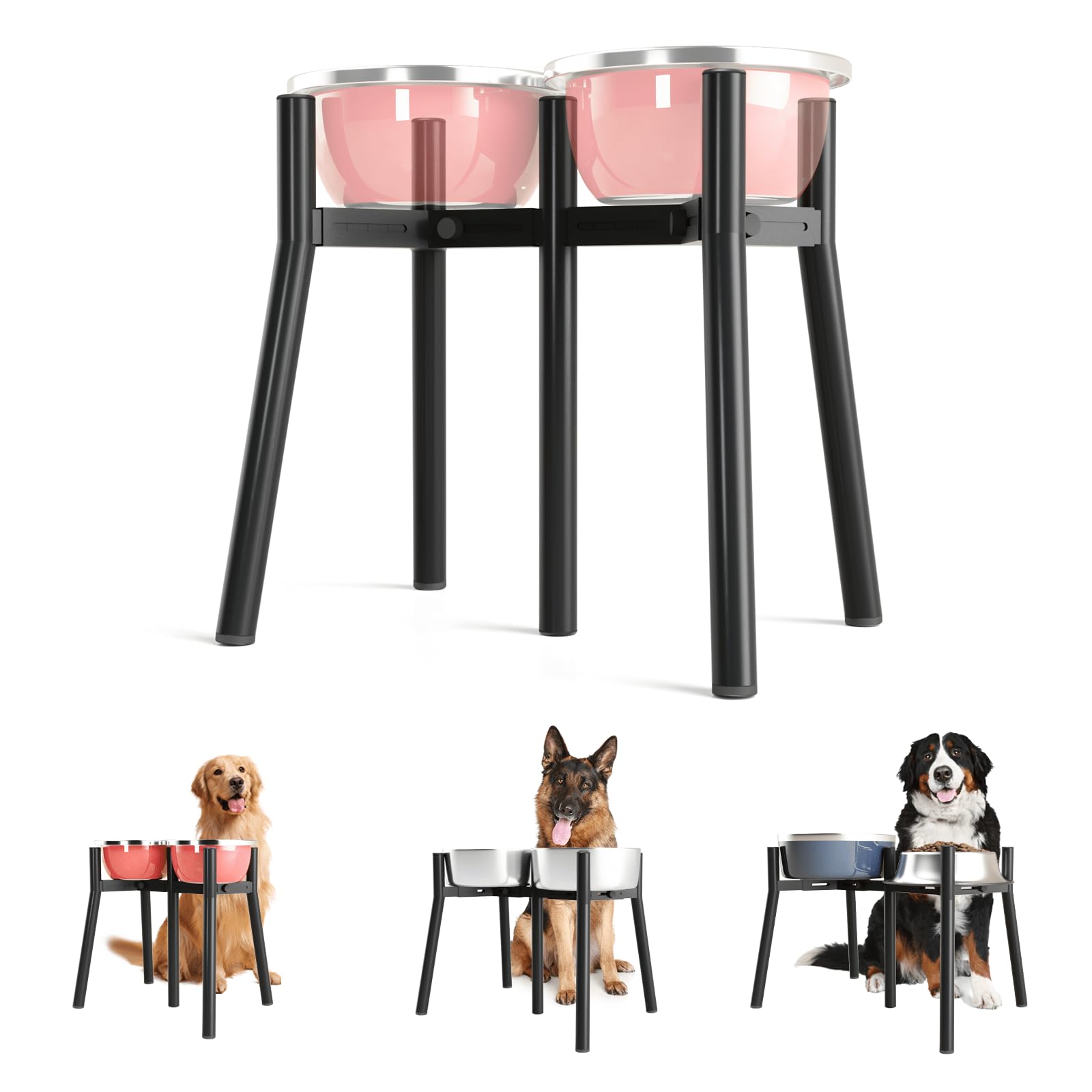 Supporto per Ciotola per Cani Rialzato per Cani di Taglia Grande, Larghezza Regolabile 17.8-27 cm, Altezza 34.8 cm, Supporto per Cibo e Acqua per Cani, Ciotola Non Inclusa