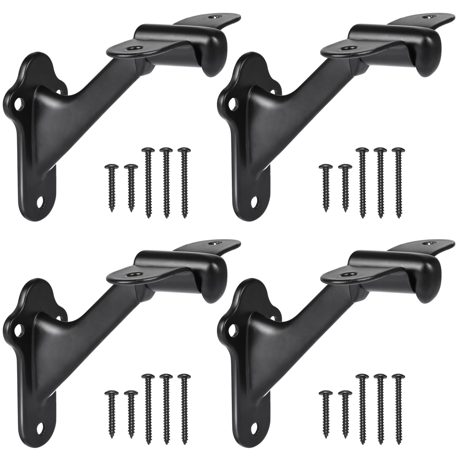 RealPlus Handrail Bracket, 3" Staircase Hand Rail Brackets for Stair Railing with Screws, Black (Pack of 4)