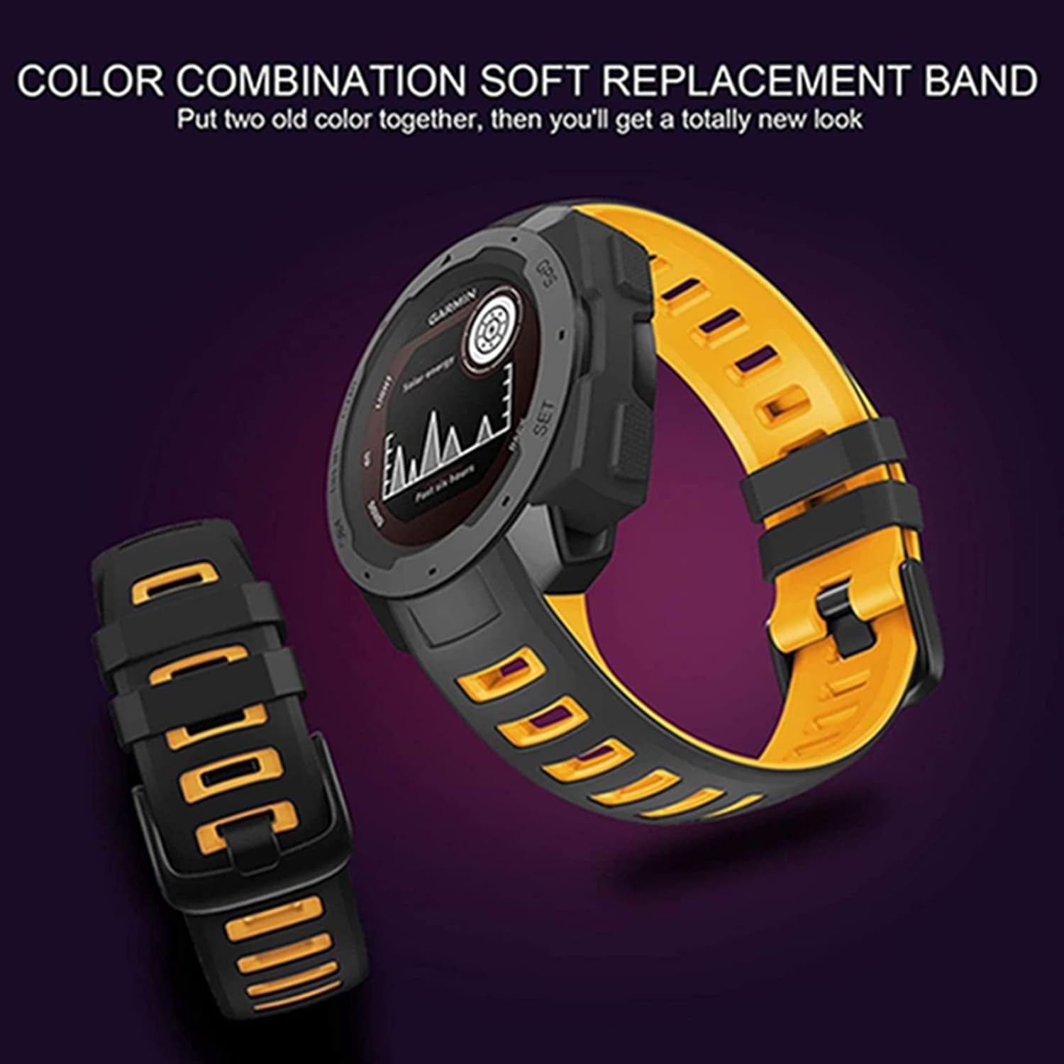 Silicone Watch Band for Garmin Instinct/Instinct Tide/Esports/Solar/Tactical Replacement Watch Band Wristband Strap (Color : Black Red, Size : Instinct Tactical)