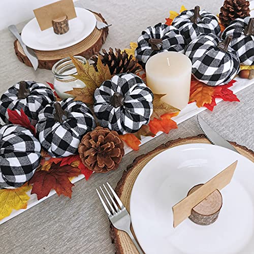 Besttoyhome Set Of 8 Small Faux Autumn Decorative Fabric Pumpkins Foam Pumpkins In Black & White Buffalo Check For Rustic Farmhouse Fall Halloween Thanksgiving Harvest Table Mantel Kitchen Decor #TOP4