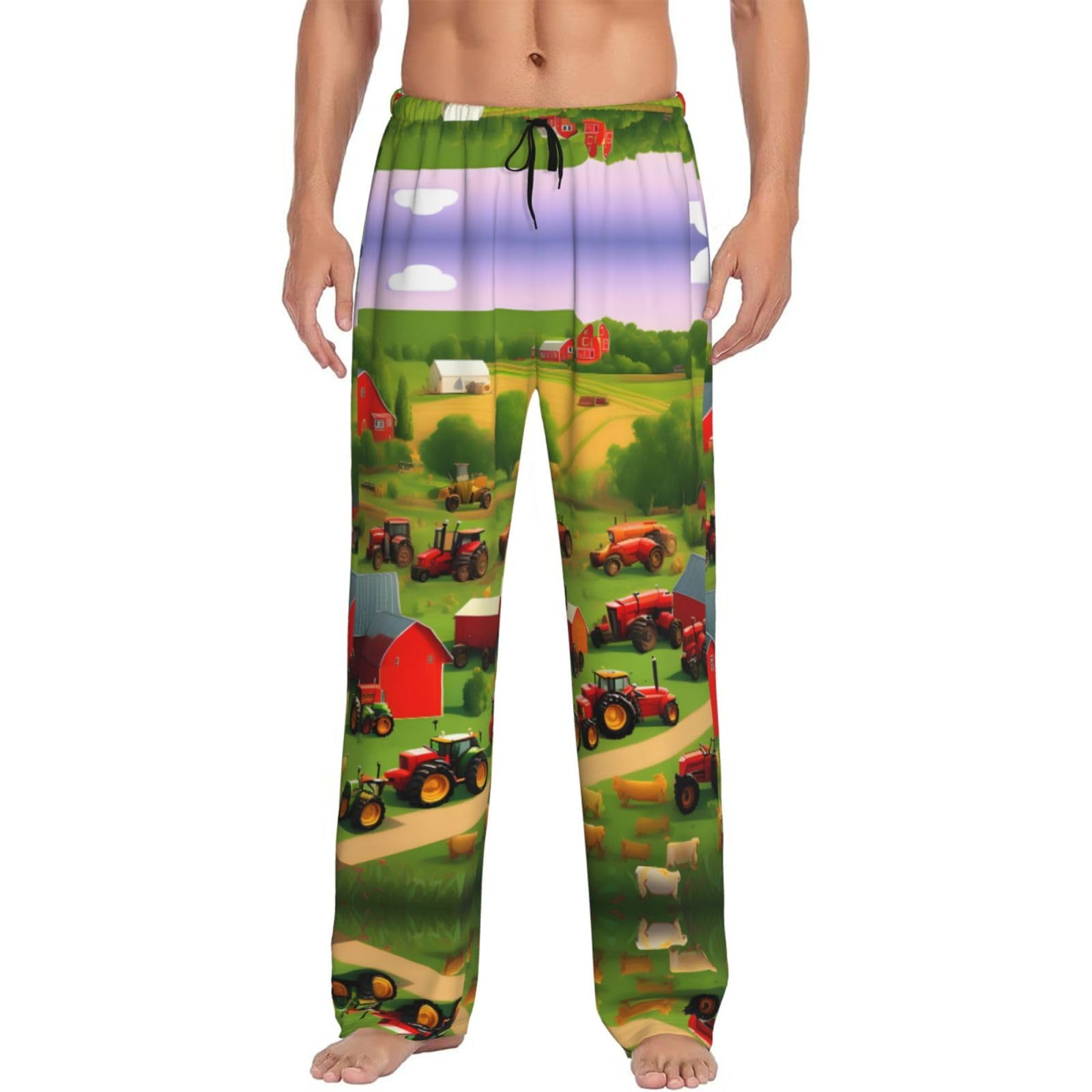 Nbtghga Men's Black Tractor Farm Print Pajama Pants Lightweight Lounge Sleep Bottoms With Pockets Drawstring