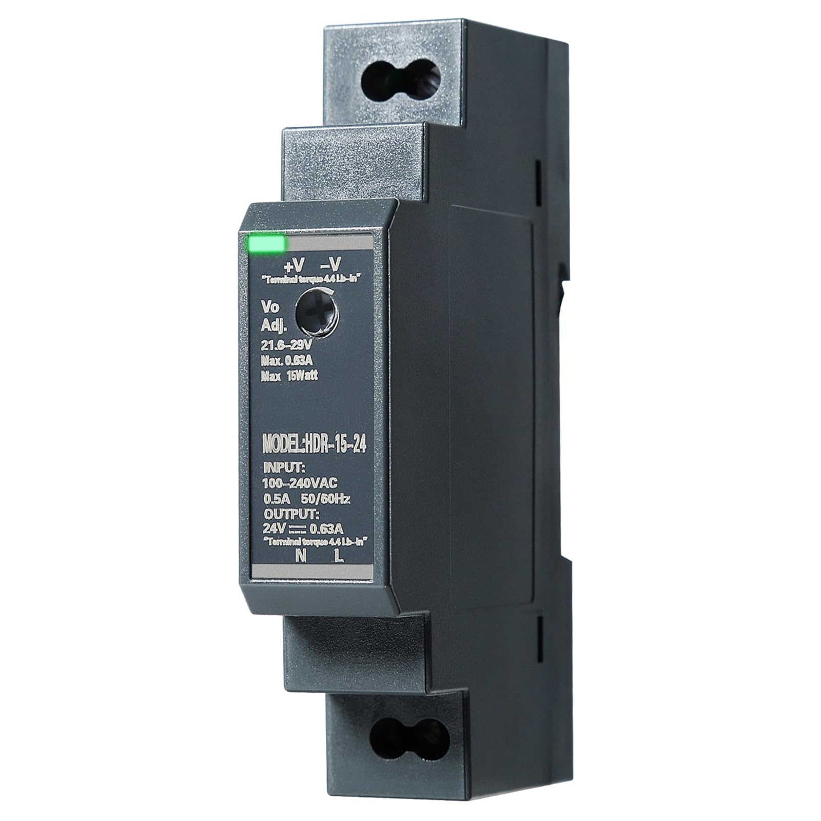 DIN Rail Power Supply, 15W 24VDC 0.63A Switching Power Supply with Overload Protection and Stable DC Output (HDR-15-24)