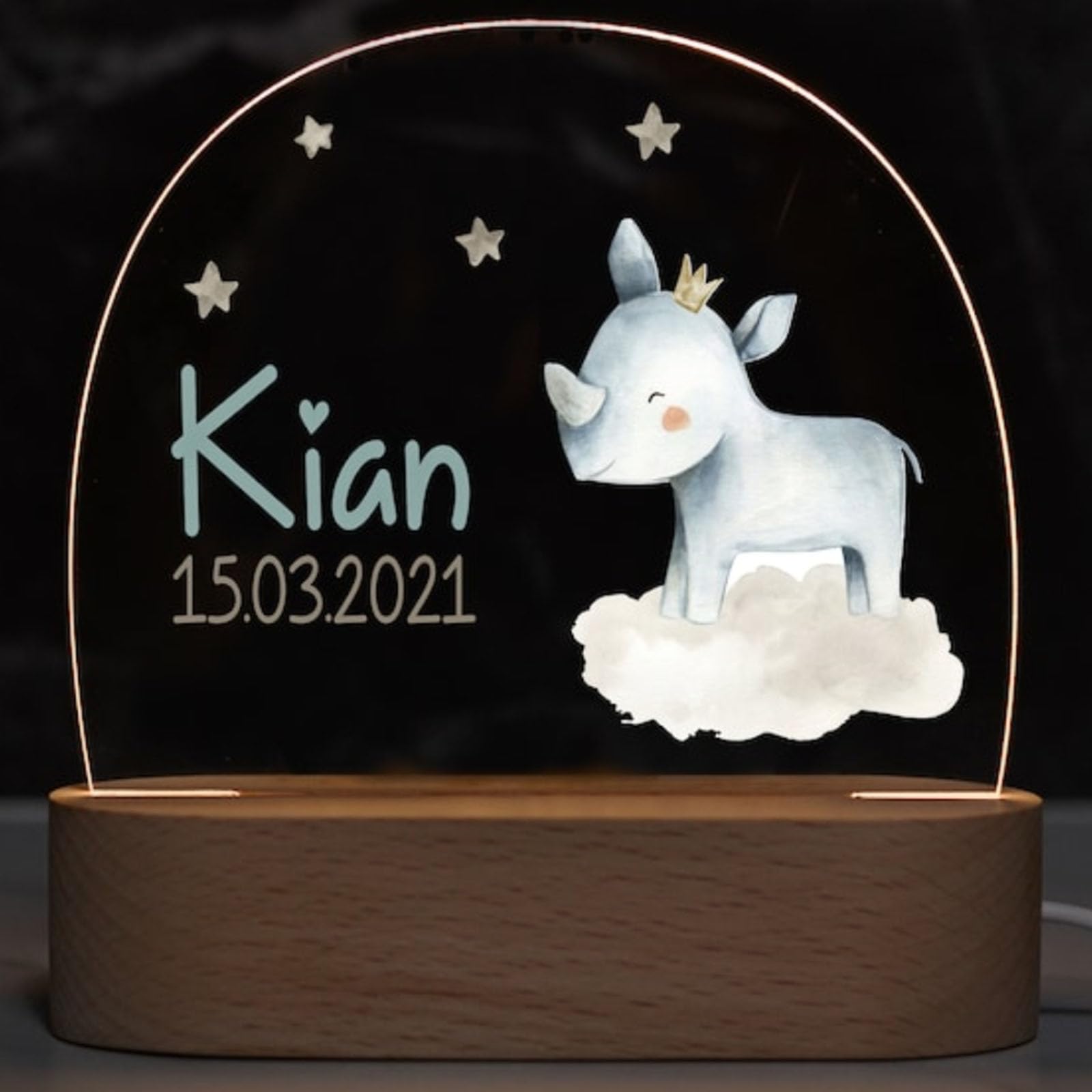 Fallover Personalised Bedroom Night Light with Childs Name, Custom LED Night Light Animals Lamp for Baby Boys Girls Nursery, Birth Gifts for Christening Birthday Christmas Day (Night 12)