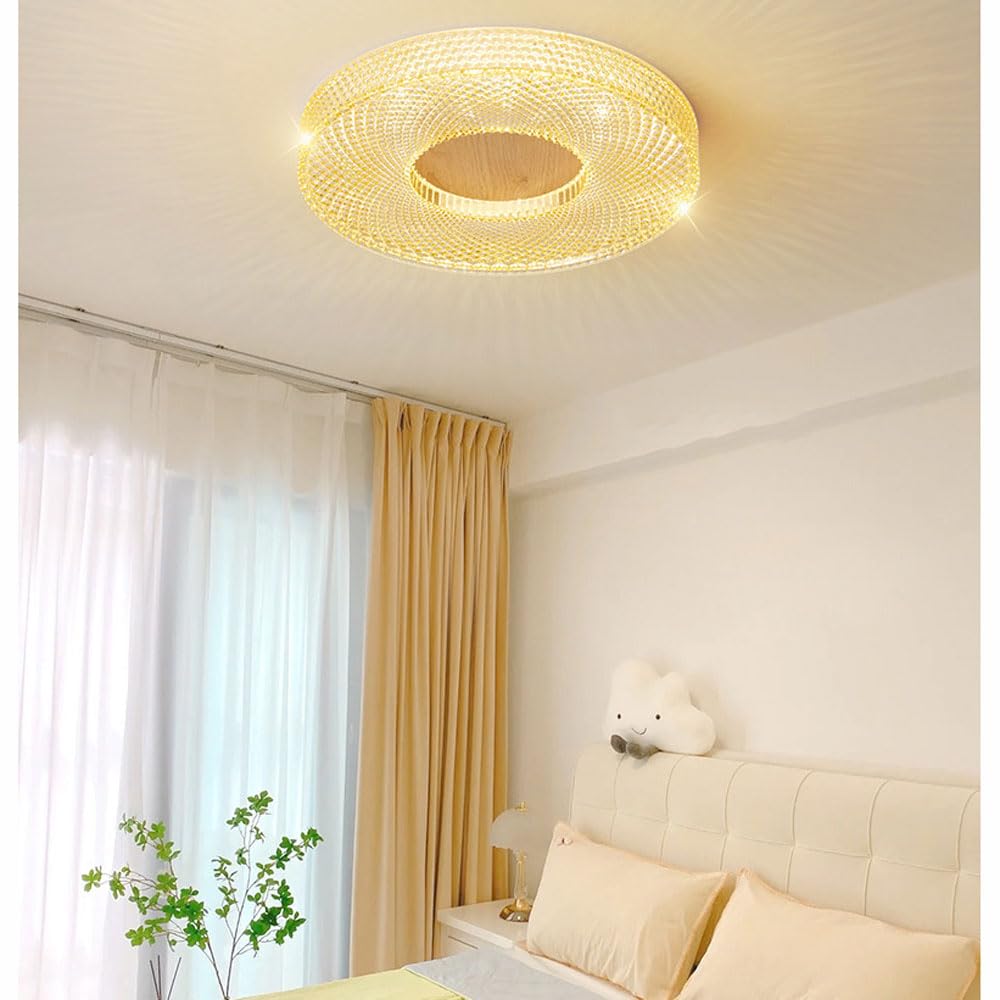Luz de Techo LED de Espectro Completo con atenuación remota, Marco de Madera de Caucho y Pantalla acrílica, Accesorio de iluminación de Montaje semiempotrado para Dormitorio/Sala de Estar