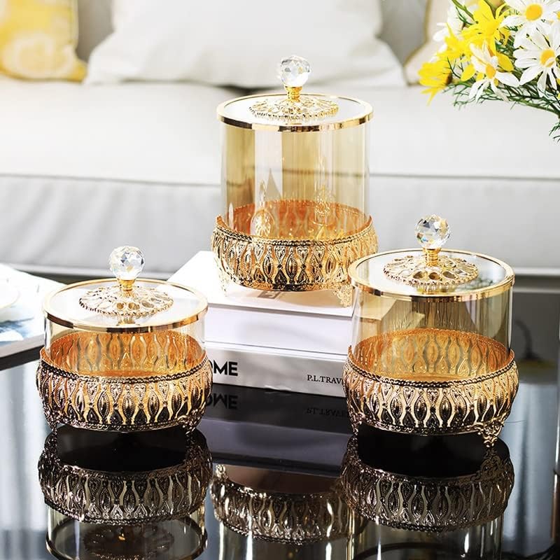 Miniatura 2 de JHHDP - Tarro de cristal de metal europeo transparente con tapa contenedor de almacenamiento para botella de vidrio color  D tamaño L