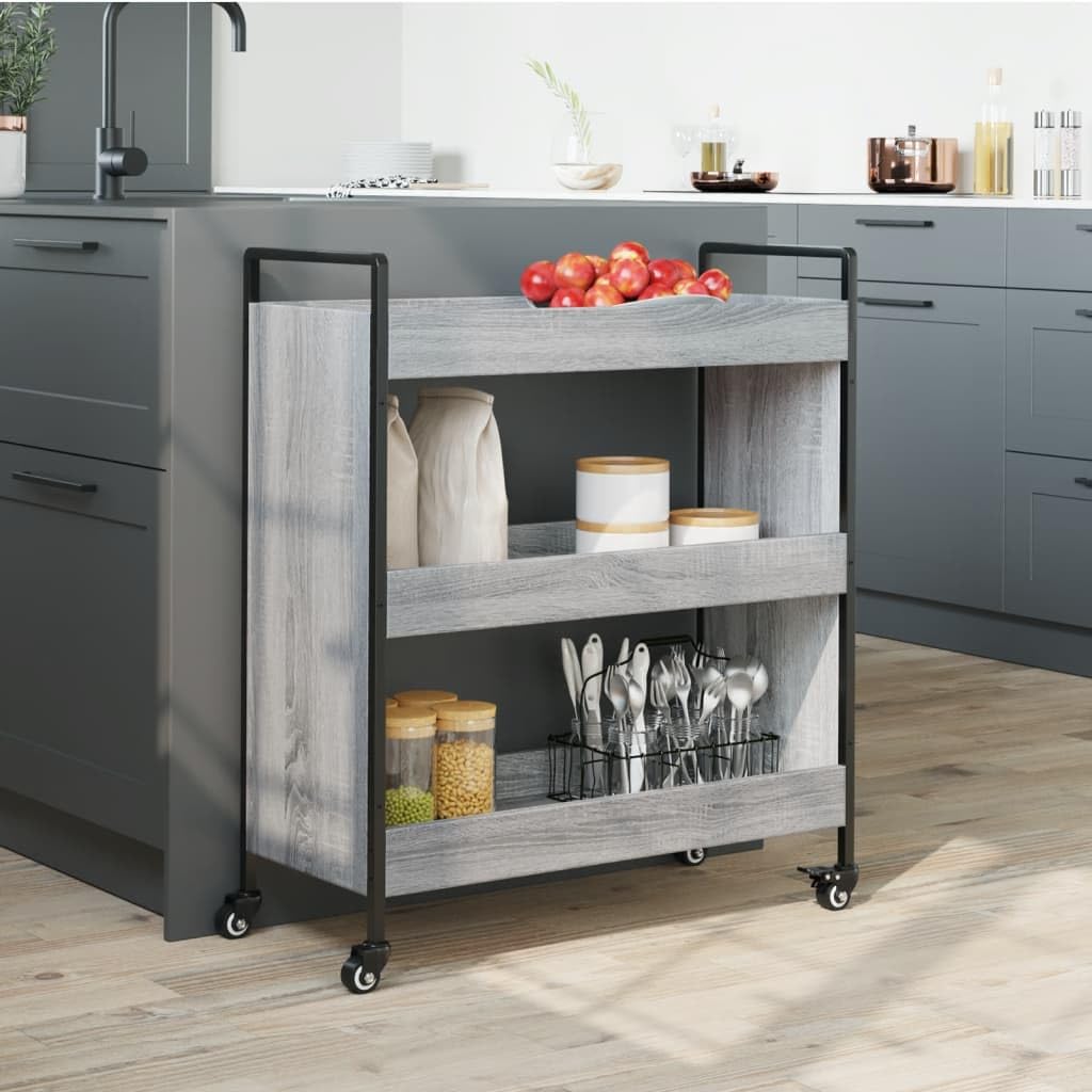 Mangloder - Carro de cocina gris Sonoma 70 x 30 x 82 cm, de material de madera, con 4 ruedas, 2 frenos, carrito con ruedas como carrito auxiliar, estante con ruedas y almacenamiento para cocina, baño