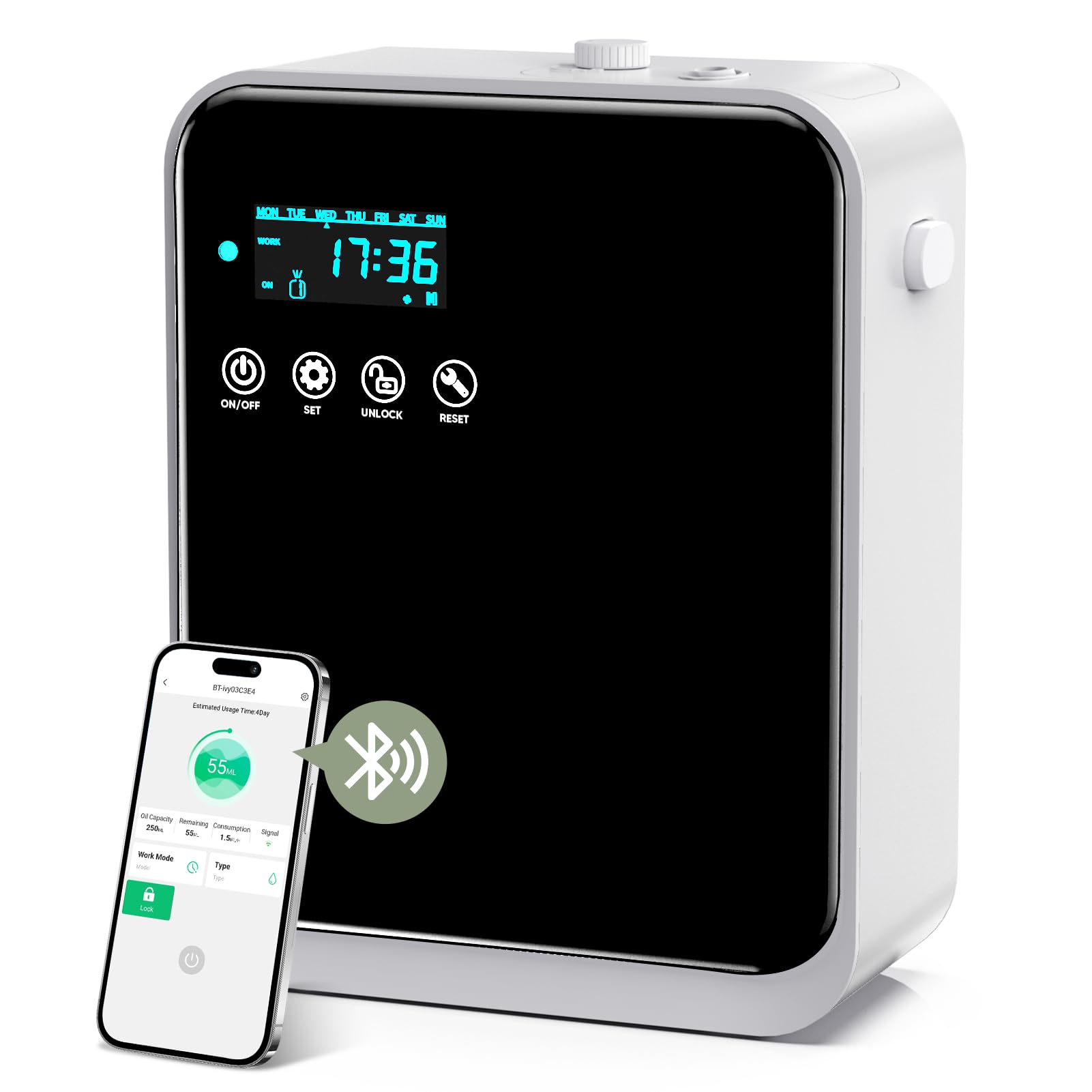 Essential Oil Diffuser, 240ml Waterless Diffuser Phone Control Aromatherapy Diffusers Humi...