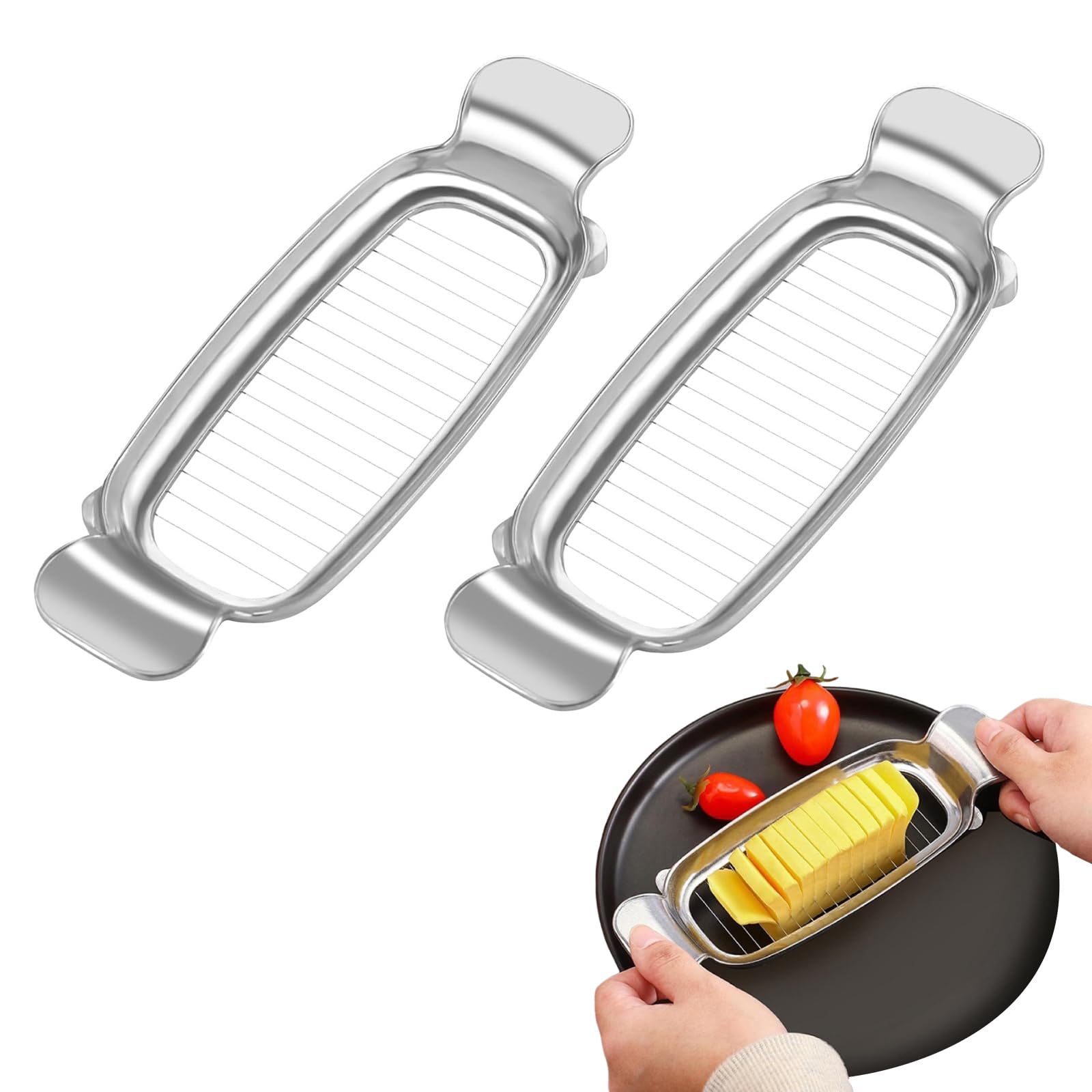 Butter & Cheese Slicer, (2 Pcs) Butter Slicer Cutter, Stainless Steel Multipurpose Cheese Slicer Food Cutter, Ergonomic Handle, Suitable for Butter, Cheese, Fruit, Baking