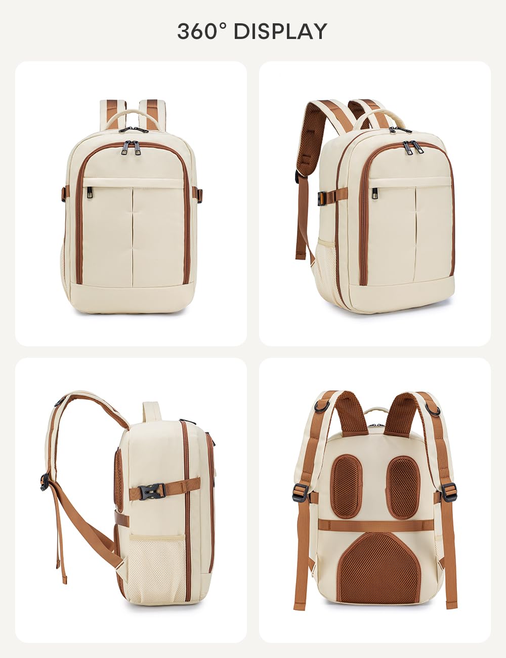 BAGZY Zaino British Airways 40x30x15 Bagaglio a Mano 30x40x15 cm per Aereo Air France Iberia Impermeabile Zaini Porta PC 15.6 Pollici Cabin Bag 20L Zainetto da Viaggio Cabina 40 30 15 Uomo Donna Beige