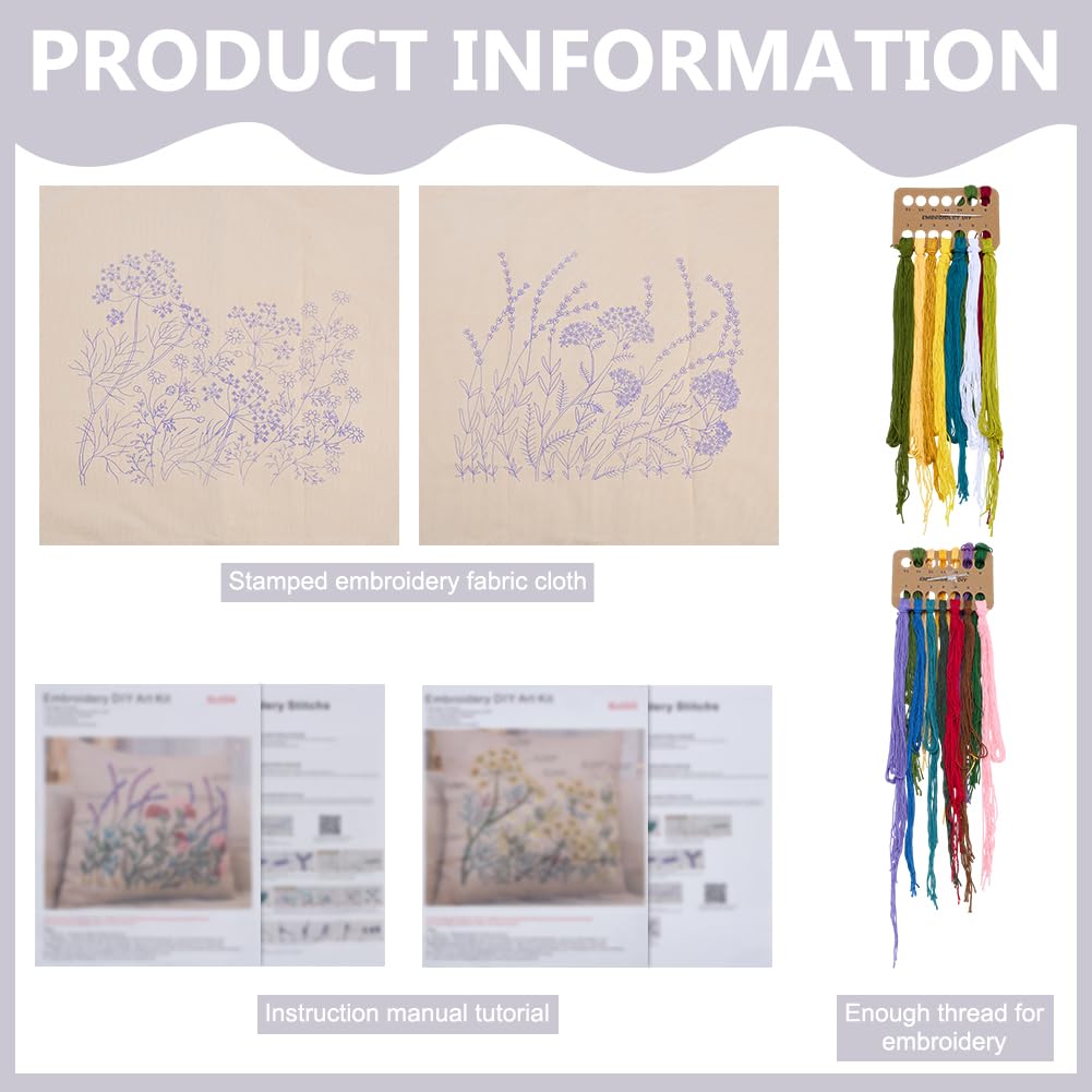 WEBEEDY 2 Set Stickkissen Set Komplettes DIY Kissenbezug Set Mit Vorbedruckten Floralen Kissenbezügen Stickgarne Nadeln & Anleitung Für Heimdekoration 42x42cm