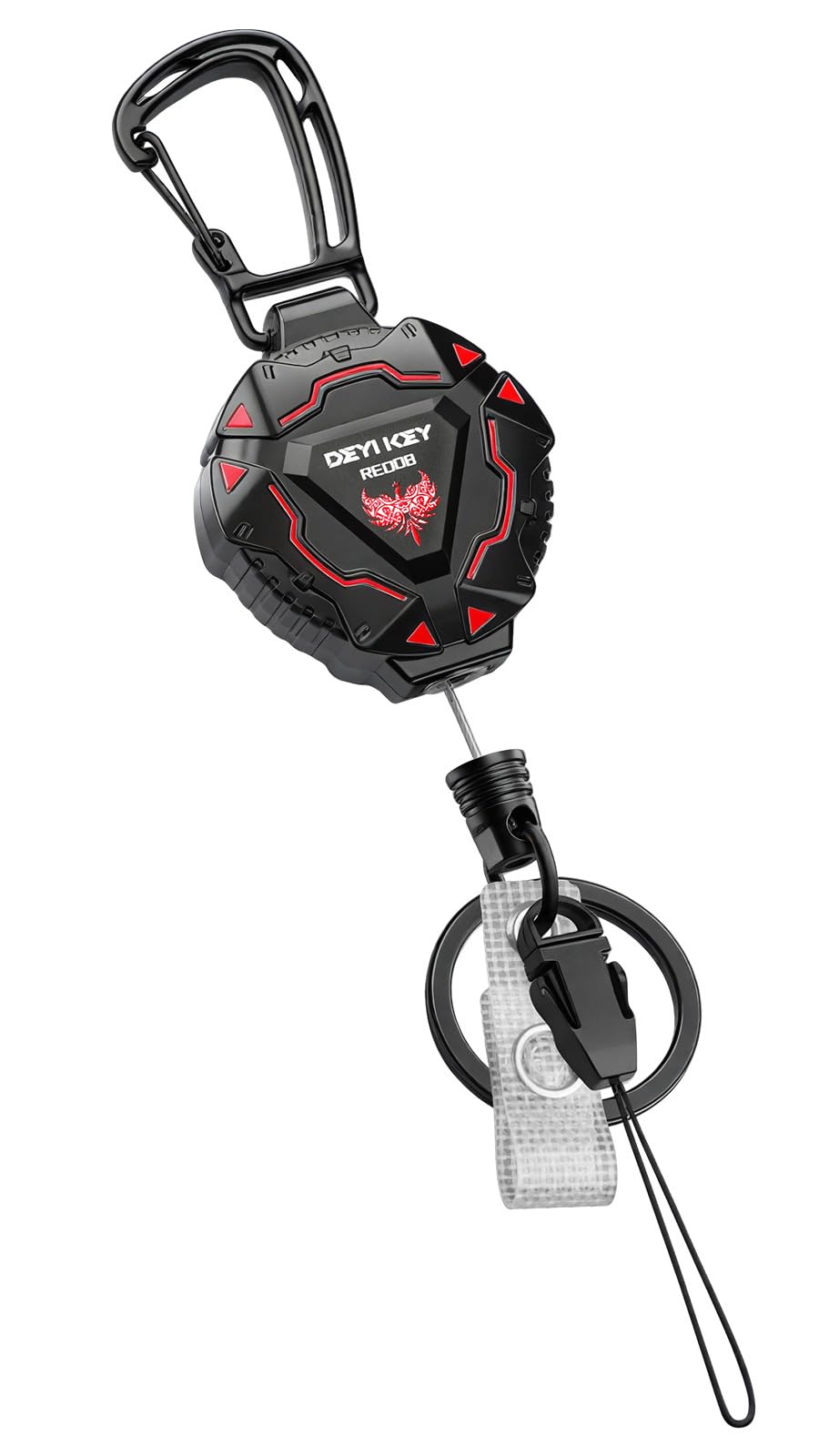 Ciwuzxs Retractable Keychain, Heavy Duty Carabiner Badge Holder, Tactical ID Badge Reel with 32'' Coated Steel Cord, Bearing 10.0 oz- Black