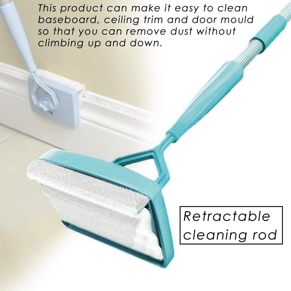 Fregona limpiadora giratoria de 360° para zócalos de pared, cepillo extensible de microfibra para polvo y herramienta de fregado, versátil solución de limpieza de suelos y ducha húmeda/seca