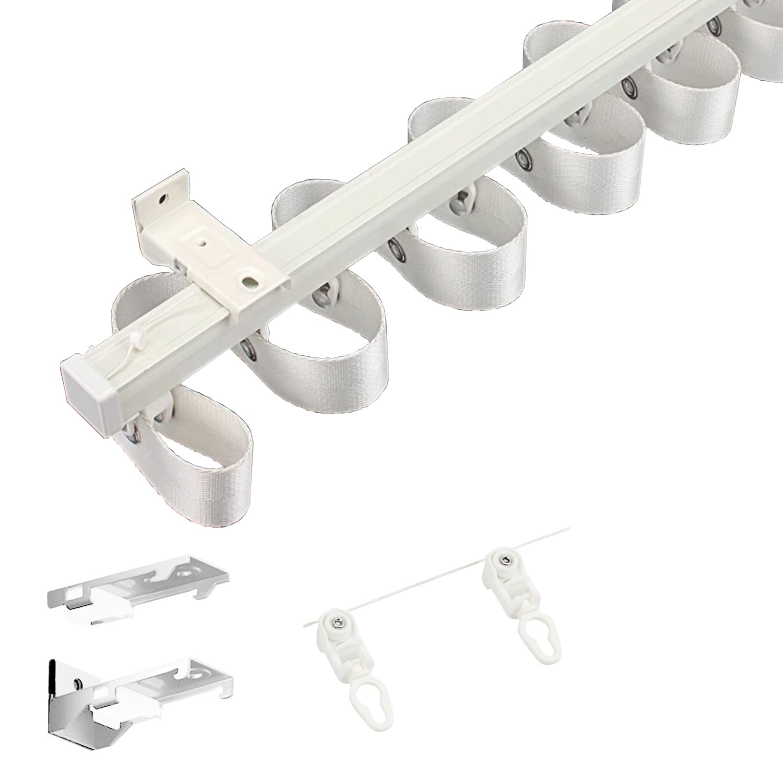 Rail à rideaux en S 1,7m blanc avec tringles coulissantes pour plafond et mur
