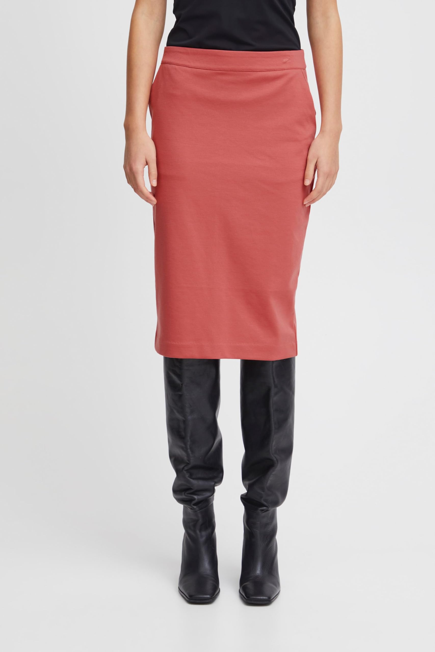 ICHI IHKATE SUS Office SK Damen Kurzer Rock Midi-Pencilskirt mit Schlitz Stretch Slim-Fit