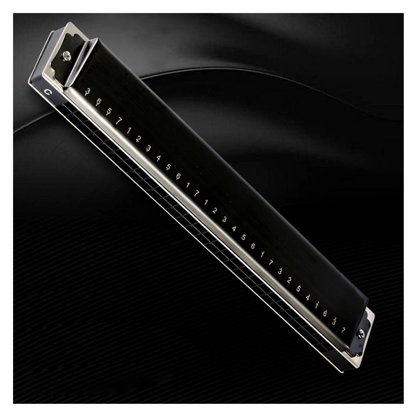 Mundharmonika 28-Loch polyphone Mundharmonika C-Taste professionelles Einsteigerinstrument(Black)