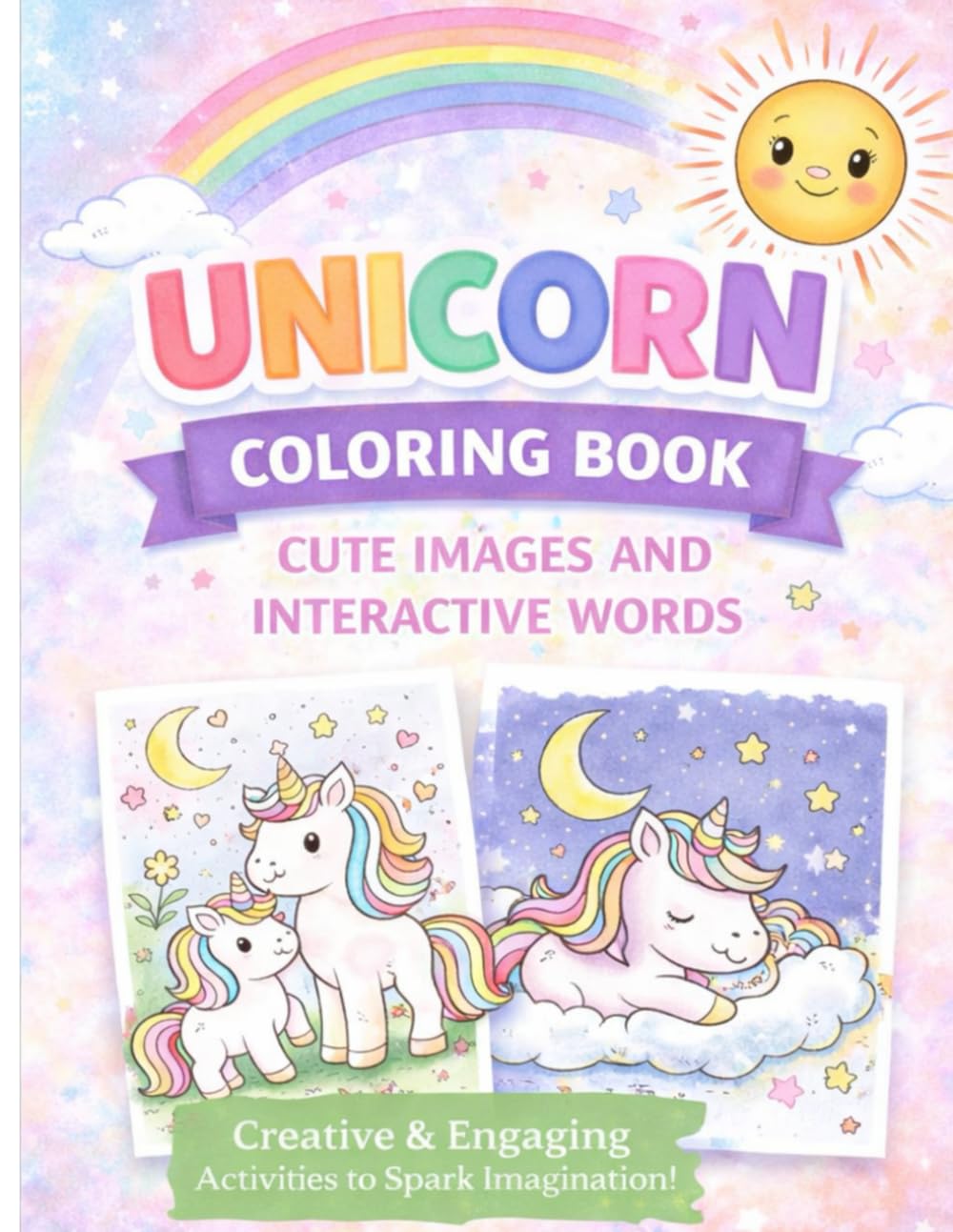 Unicorn Coloring Book: Cute images Interactive words