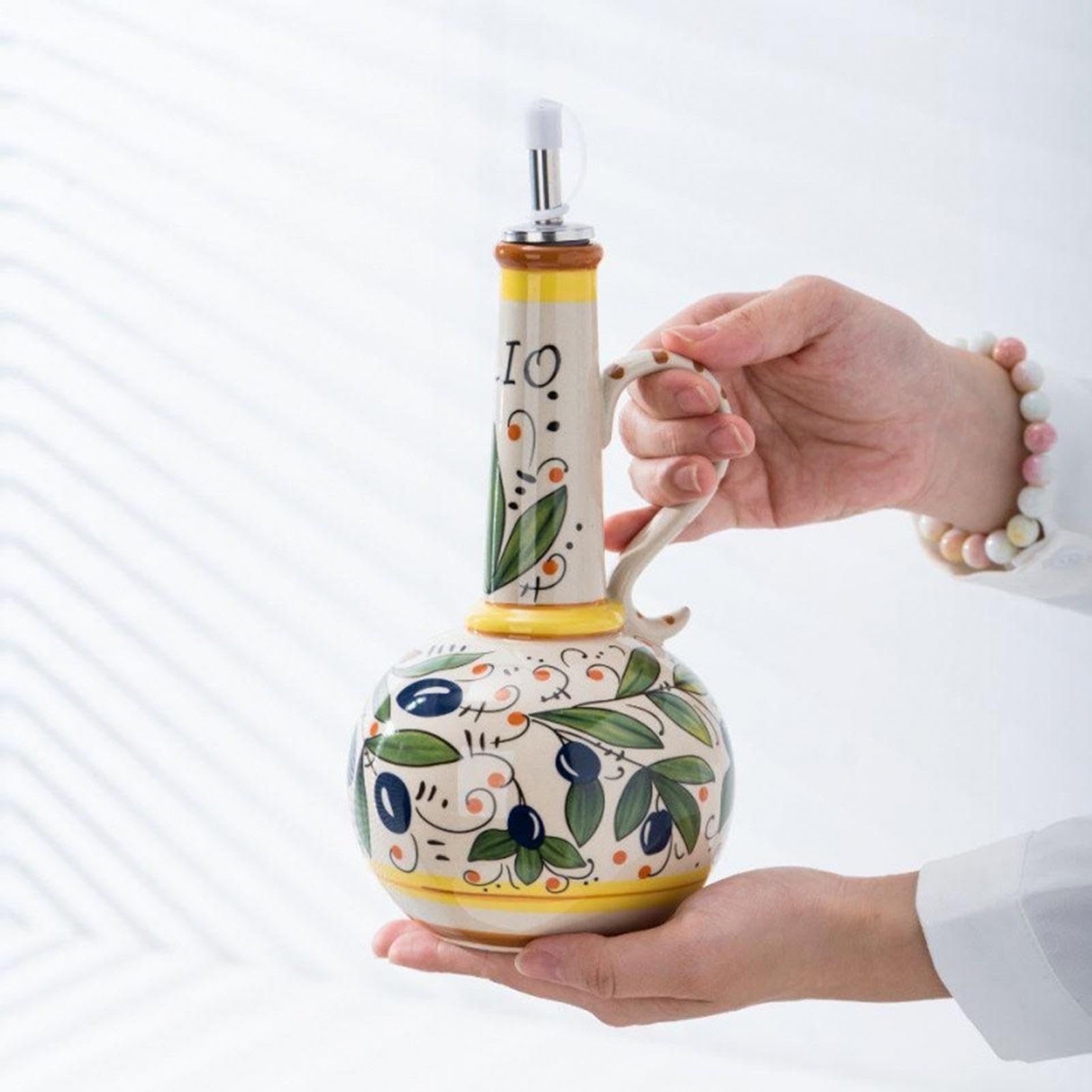 Dispensador de de Oliva de Cerámica 680 ml de Cerámica Portátil con | Botellas De Y Vinagre Para Cocina Hogar Mesa Almacenaje Ensaladas Vinagre