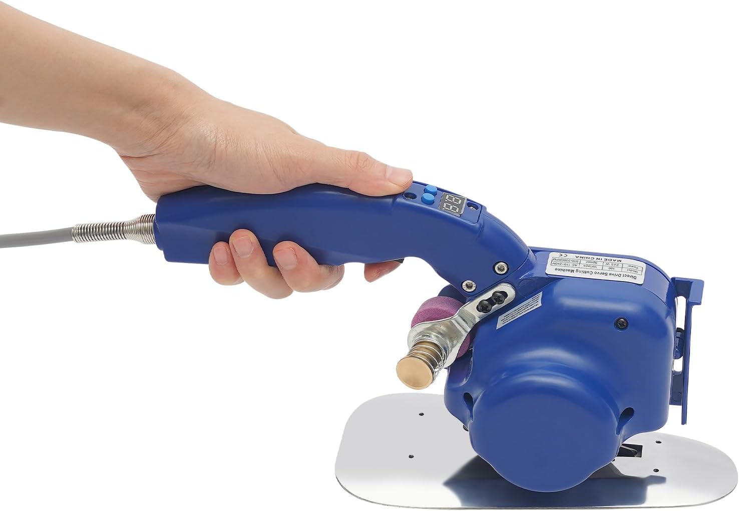 Electric Fabric Rotary Cutter 245W 0.79" Cutting Thickness Speed Adjustable Fabric Scissors Round Blade Cutting Machine with LED Light for Multilayer Leather Cloth Carpet-Blue