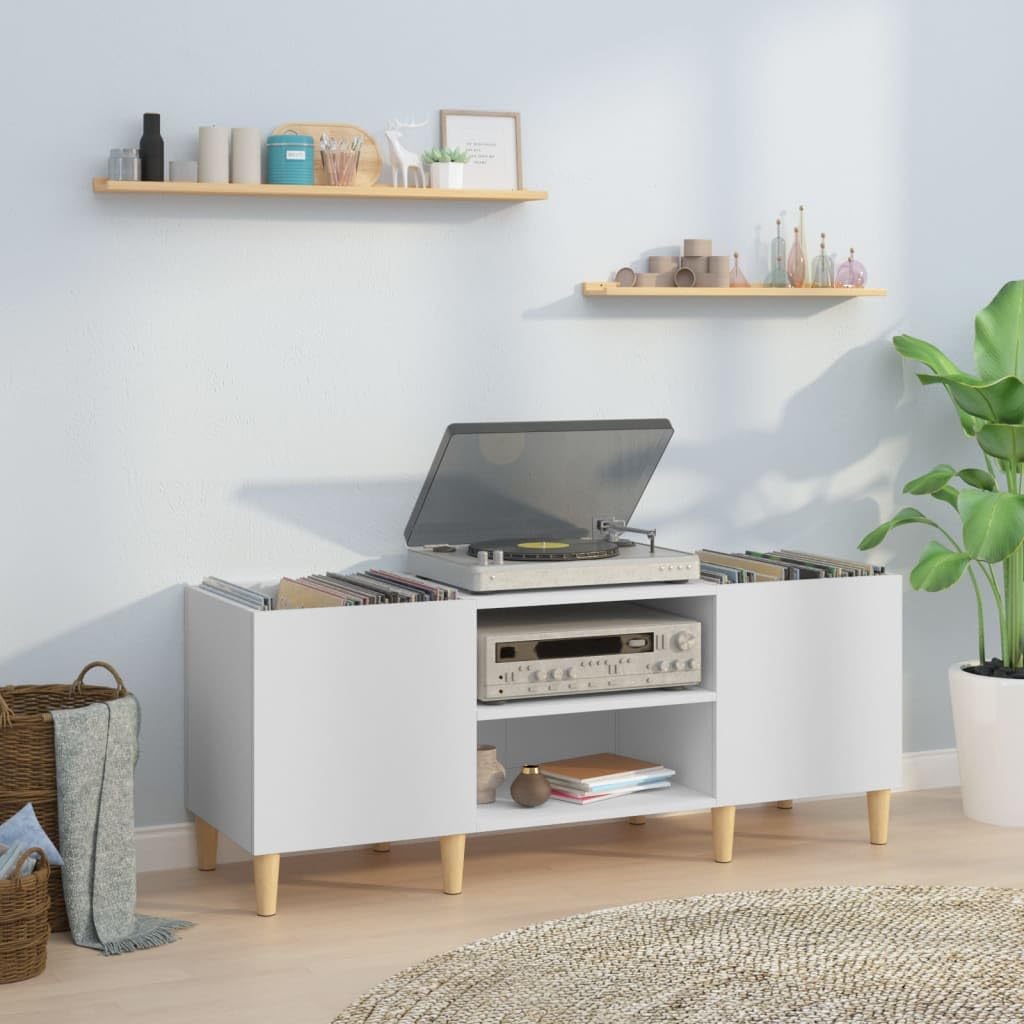 Mobile Porta Dischi Bianco 121x38x48 cm in Legno Multistrato,Supporto per Giradischi,Supporto per Giradischi in Legno,Supporto per Giradischi con Spazio di archiviazione