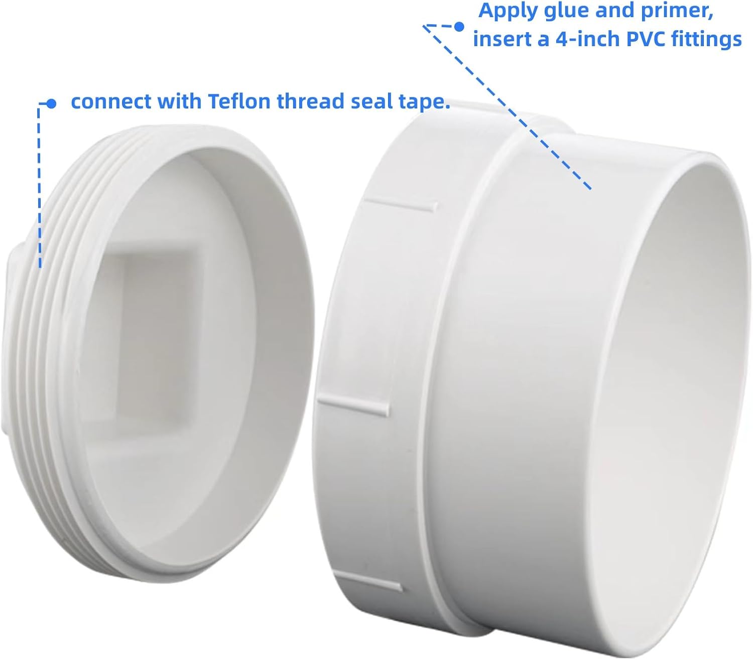 4" PVC DWV Cleanout Plug Cap female sewer Adapter Fitting with drainage and piping systems White