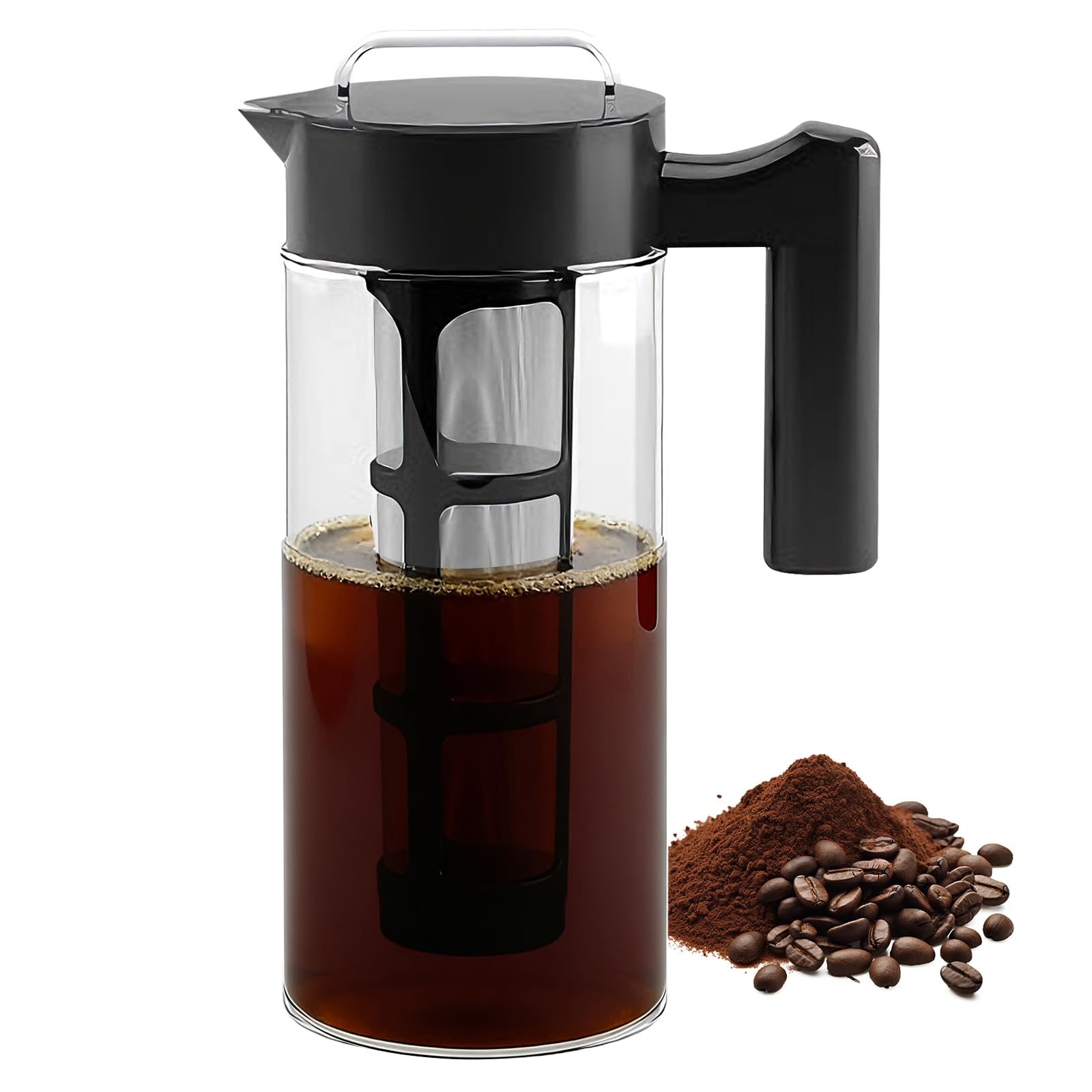 1.3L Cold Brew Kaffeebereiter, Coldbrew Coffee Maker mit 304 Edelstahlfilter, Brühglas Karaffe mit Ausguss und Glasgriff, geeignet für Eiskaffee, Eistee