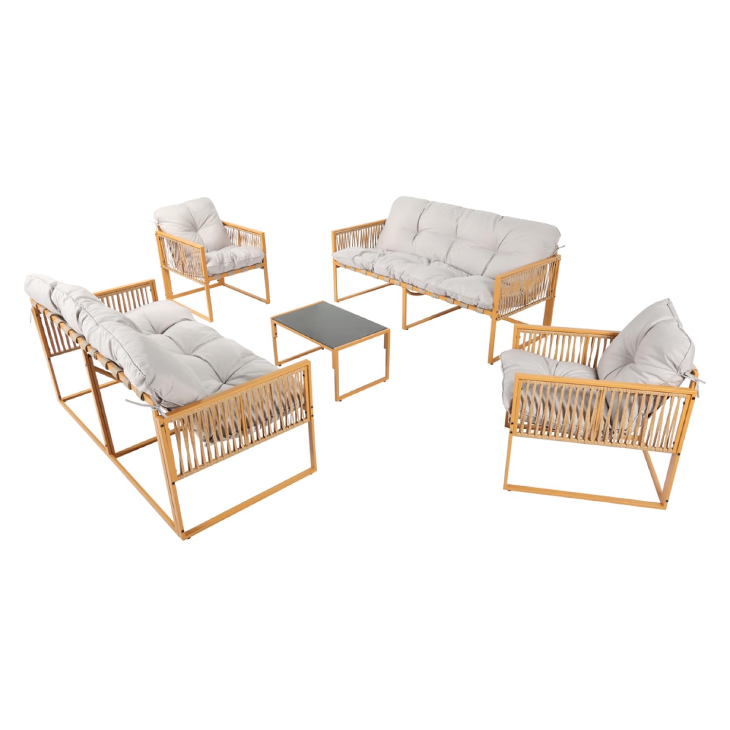 CONCEPT USINE Salon de Jardin TURINI 8 Places Rotin Naturel Gris Clair