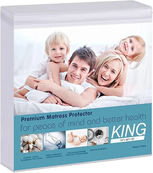 Waterproof Mattress Pad Protector Terry Cotton Hypoallergenic Breathable Mattress Pad Cover, Deep Pocket