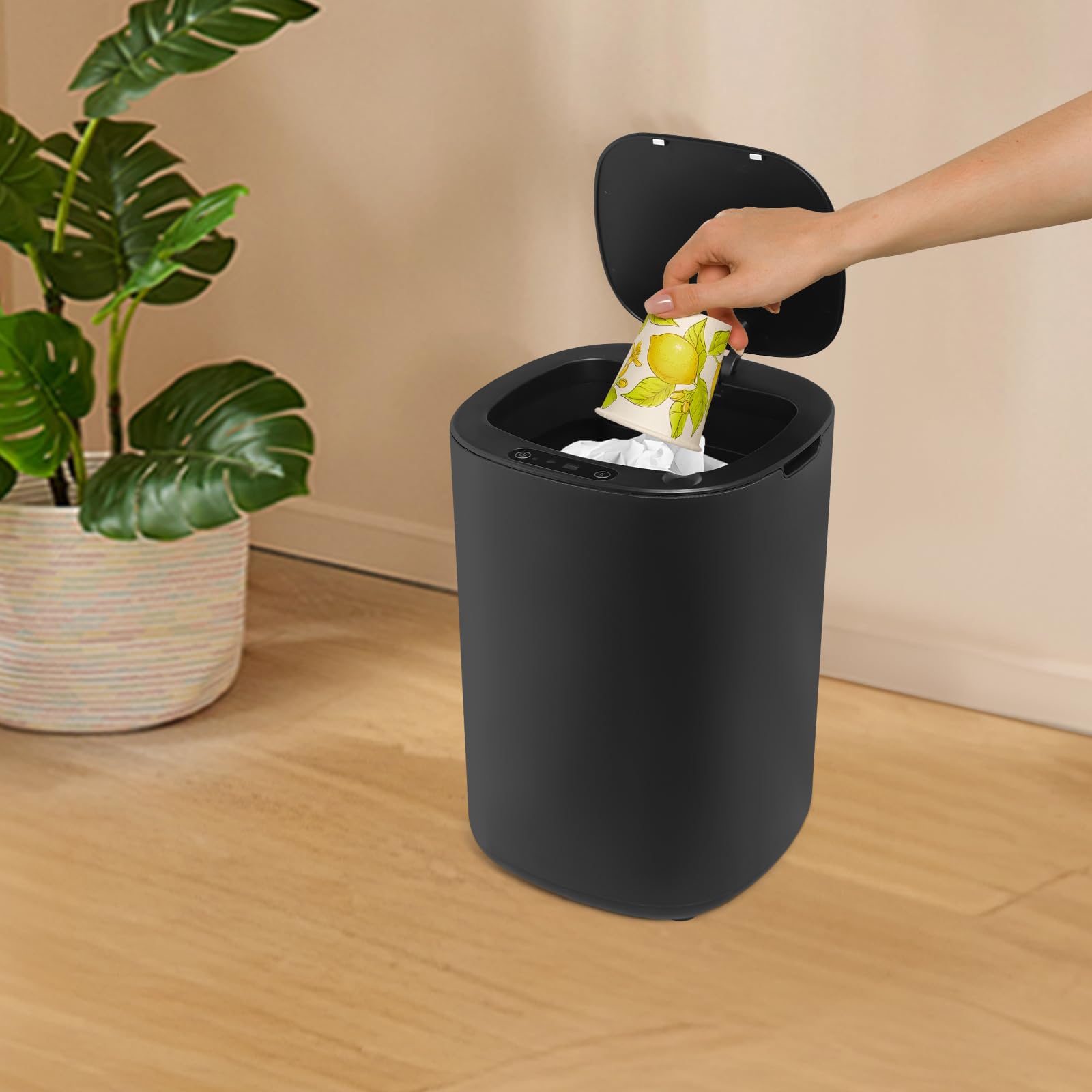 Pattumiera automatica da 12 litri, con sensore intelligente, rettangolare, per cucina, senza contatto, con coperchio, per bagno, 20 x 20 x 30,5 cm