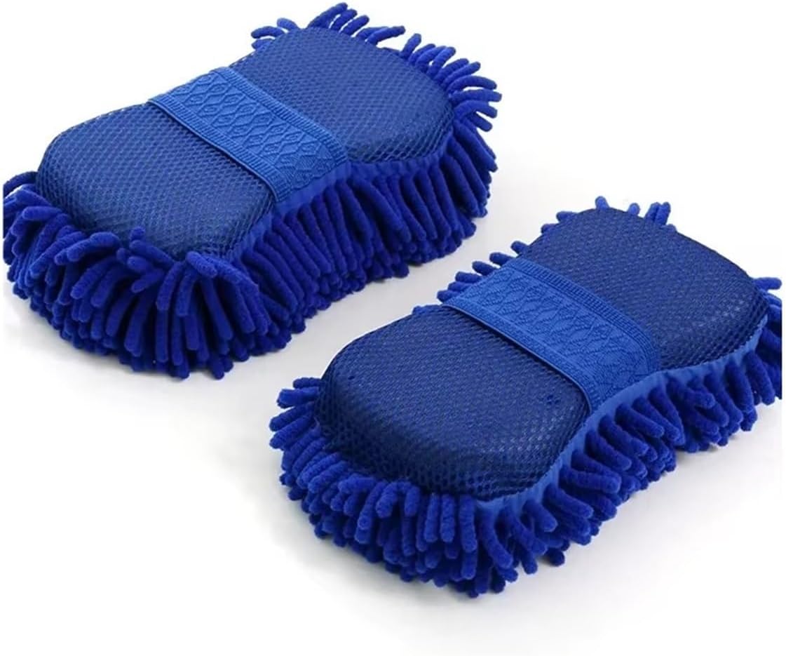 Blue Microfiber Chenille Car Wash Kit - 1/2 Pcs Cleaning Sponge Pad Washing Glove Towel for Essential Detailing Accessories(2pcs)