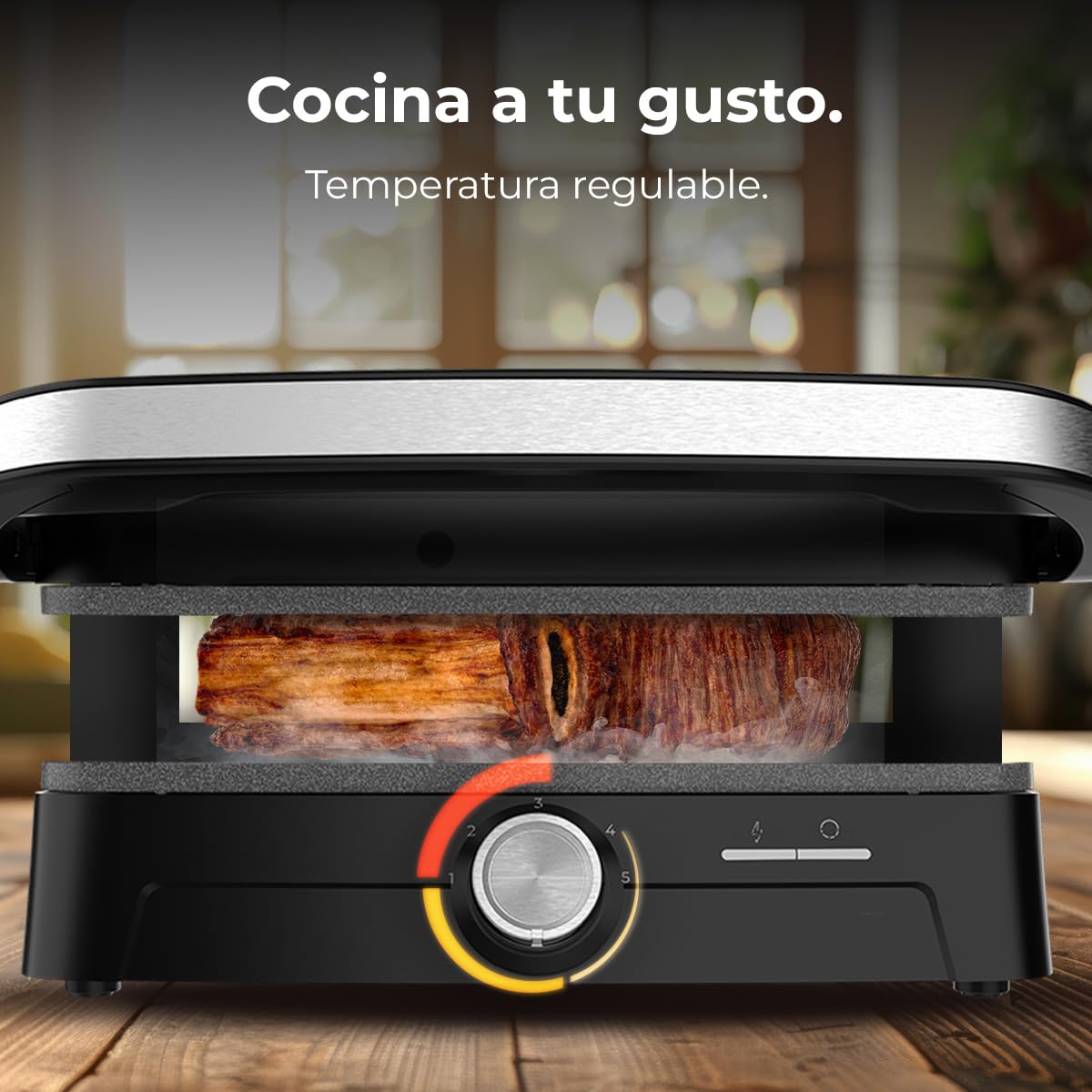 Cecotec Parrilla Eléctrica con Grill Rock'nGrill 2000 Full Open. 2000W, Apertura 180º, RockStone Antiadherente, Placa Flotante, Recogegrasas, Almacenamiento Vertical, Temperatura Regulable, 279x229mm
