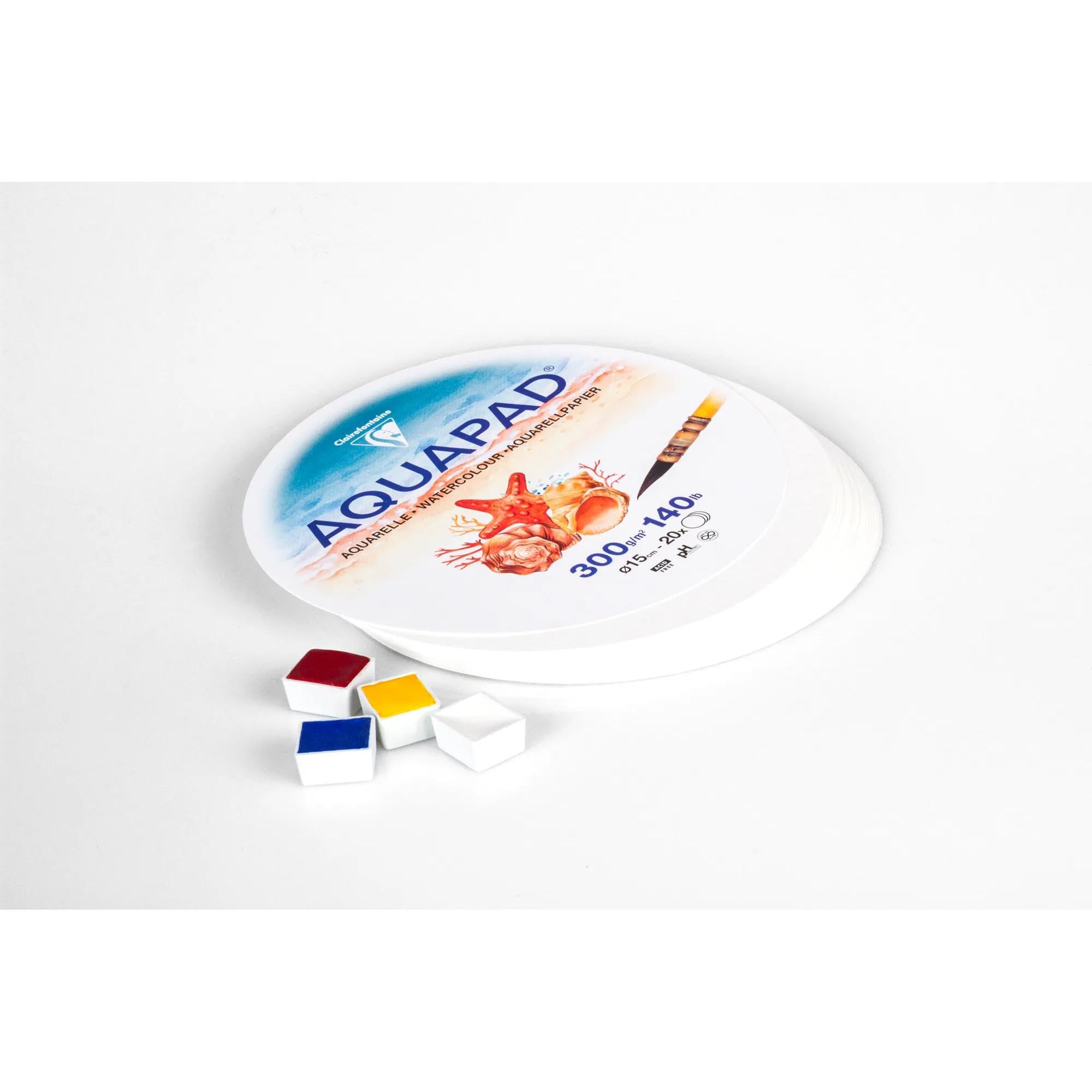 Clairefontaine 976072C Aquapad Fogli Rotondi Confezione Ø15cm 300g - 20 Fogli Carta per acquerello bianca Grana media fine