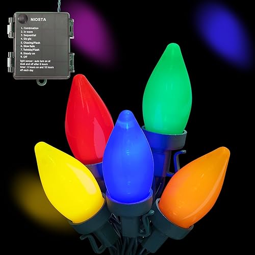 Luces de Navidad de 26 pies, funciona con pilas, 1 paquete, tira de luces LED intermitentesparpadeantes con temporizador, sensor de crepúsculo,