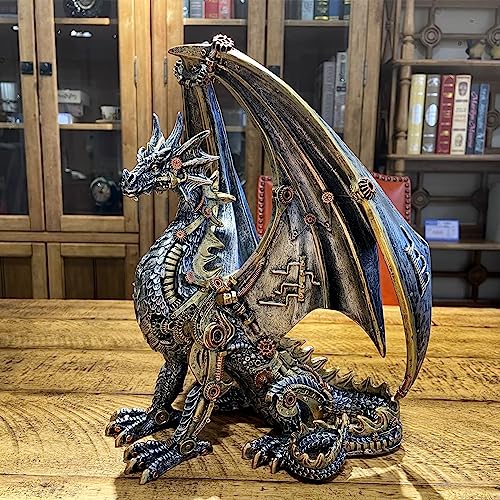 Estatua de dragón steampunk 12'' resina metálica miniatura 2