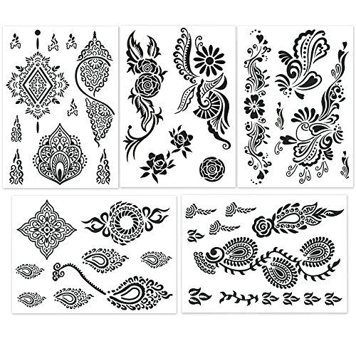 Hakuna Black Temporary Tattoos - Henna Style, Mehndi Designs, Body Art Stickers (5 Sheets in)