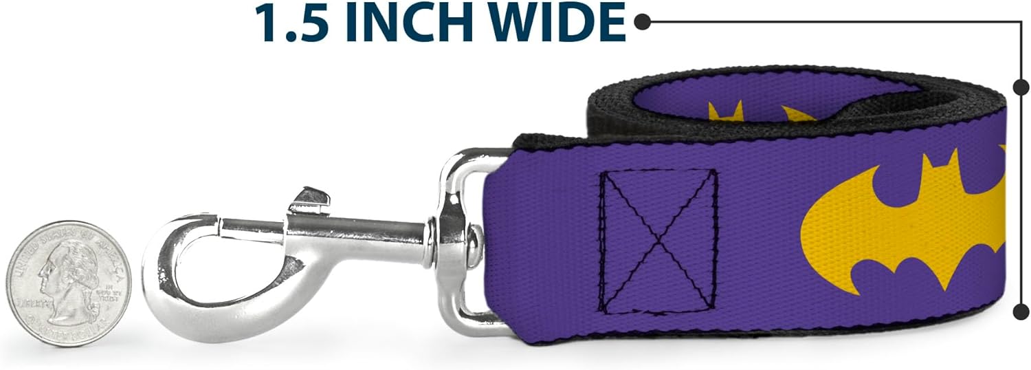 Dog Leash Batman Signal Purple Yellow 6 Feet Long 1.0 Inch Wide