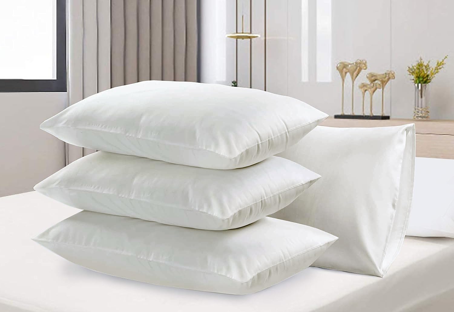 Rehan & Co Cream Pillow Cases 4 Pack 200 Thread Count Egyptian Cotton Bedding Envelope Enclosure Hotel Quality Pillow Covers Breathable Housewife Pillowcases (50 X 75 Cm)
