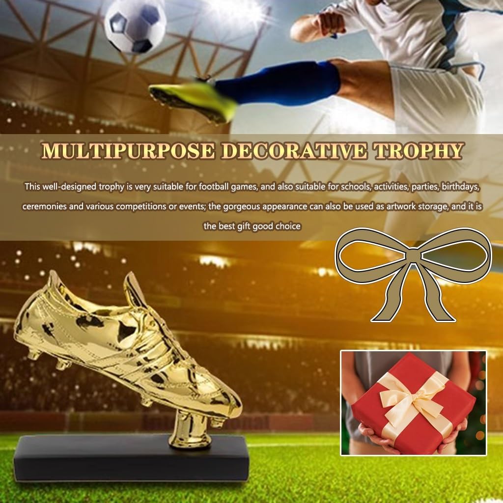 Trophy Cup Football Game Golden Boot Award Trophies with 2 Kinds of Engraved Paper Strips, Sports Celebration Top Scorer Resin Plated Souvenir, Birthday Gift