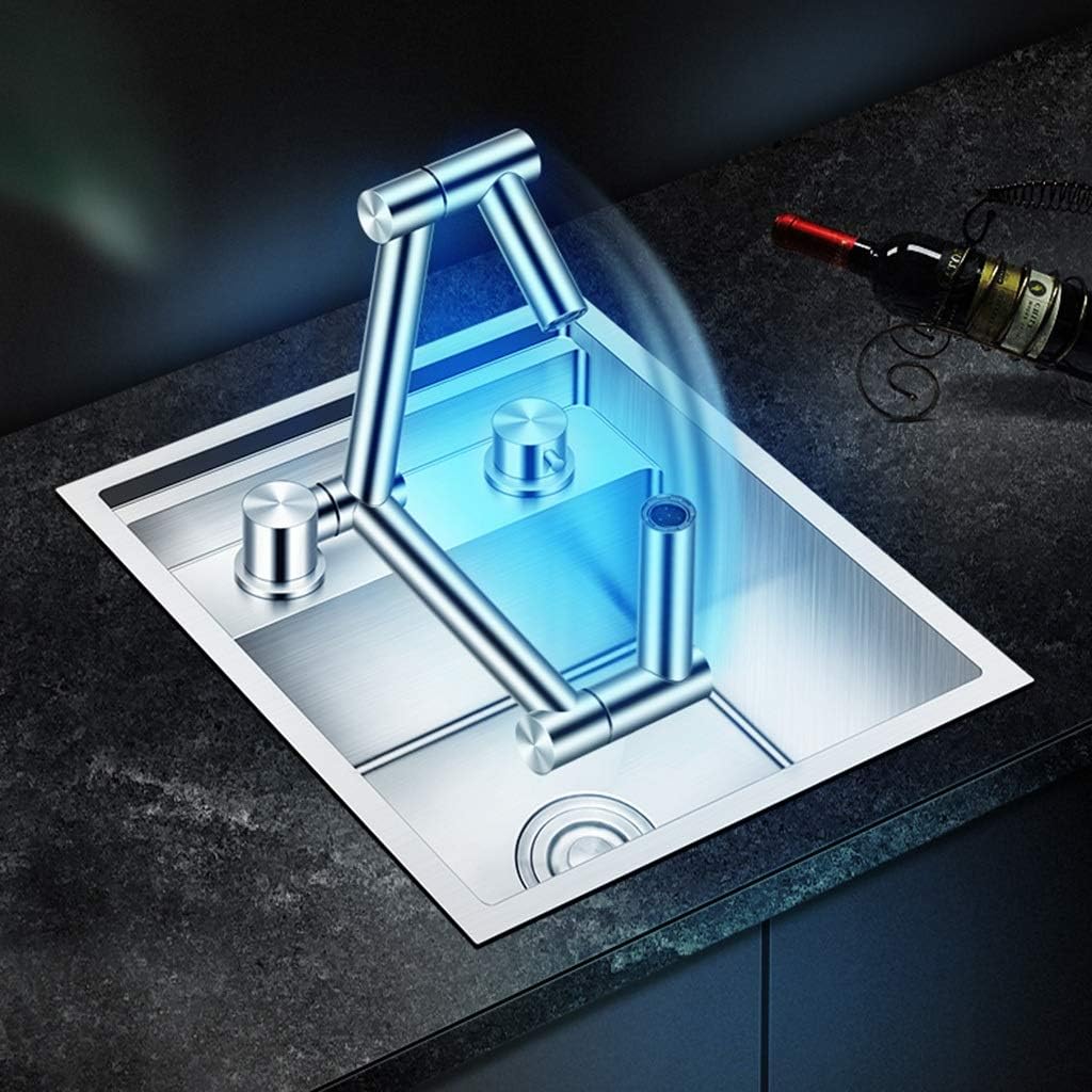 17-Inch Undermount Kitchen Sink - 18 Gauge Stainless Steel Workstation with Foldable Faucet for Kitchen, Bar, or Travel Trailer