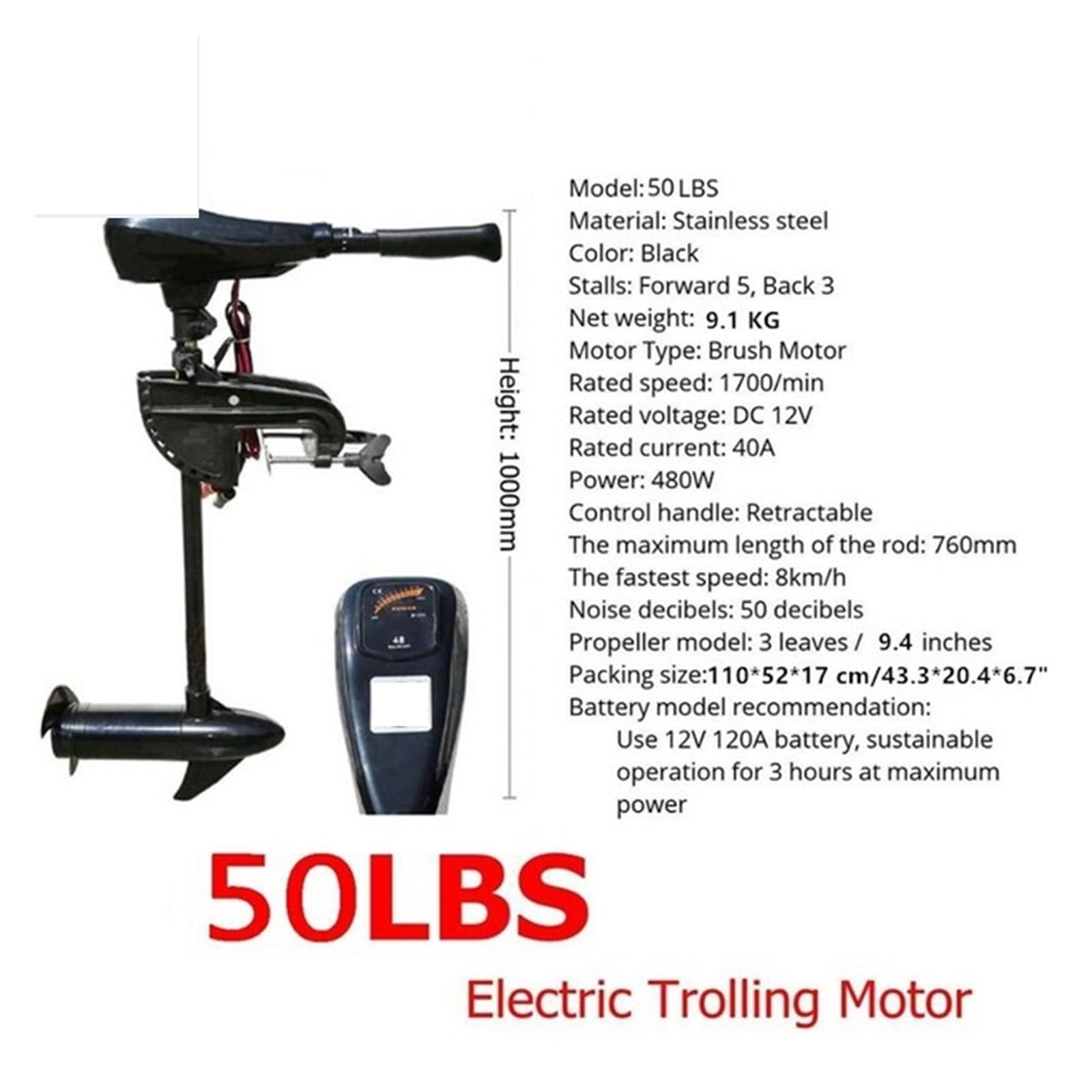 Motore Fuoribordo, 50 LBS 12 V 8KM//H Motore elettrico for traina ， fuoribordo for gommone Pesca Kayak Canoa Gommone