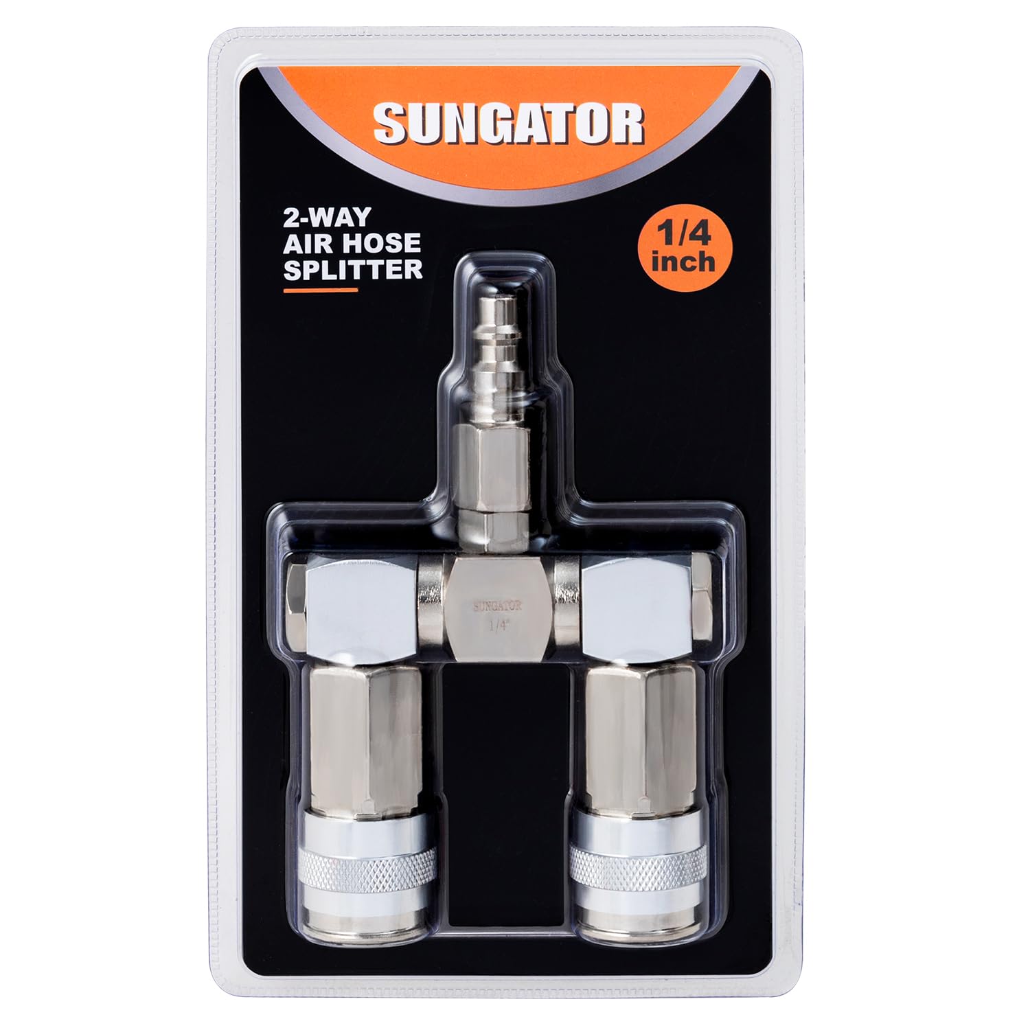 SUNGATOR 2 Way Air Hose Splitter, 1/4 Inch Air Hose Fitting, 1/4'' Quick Connect Manifold Fitting with 2 Universal Couplers & 1 Industrial Air Plug,